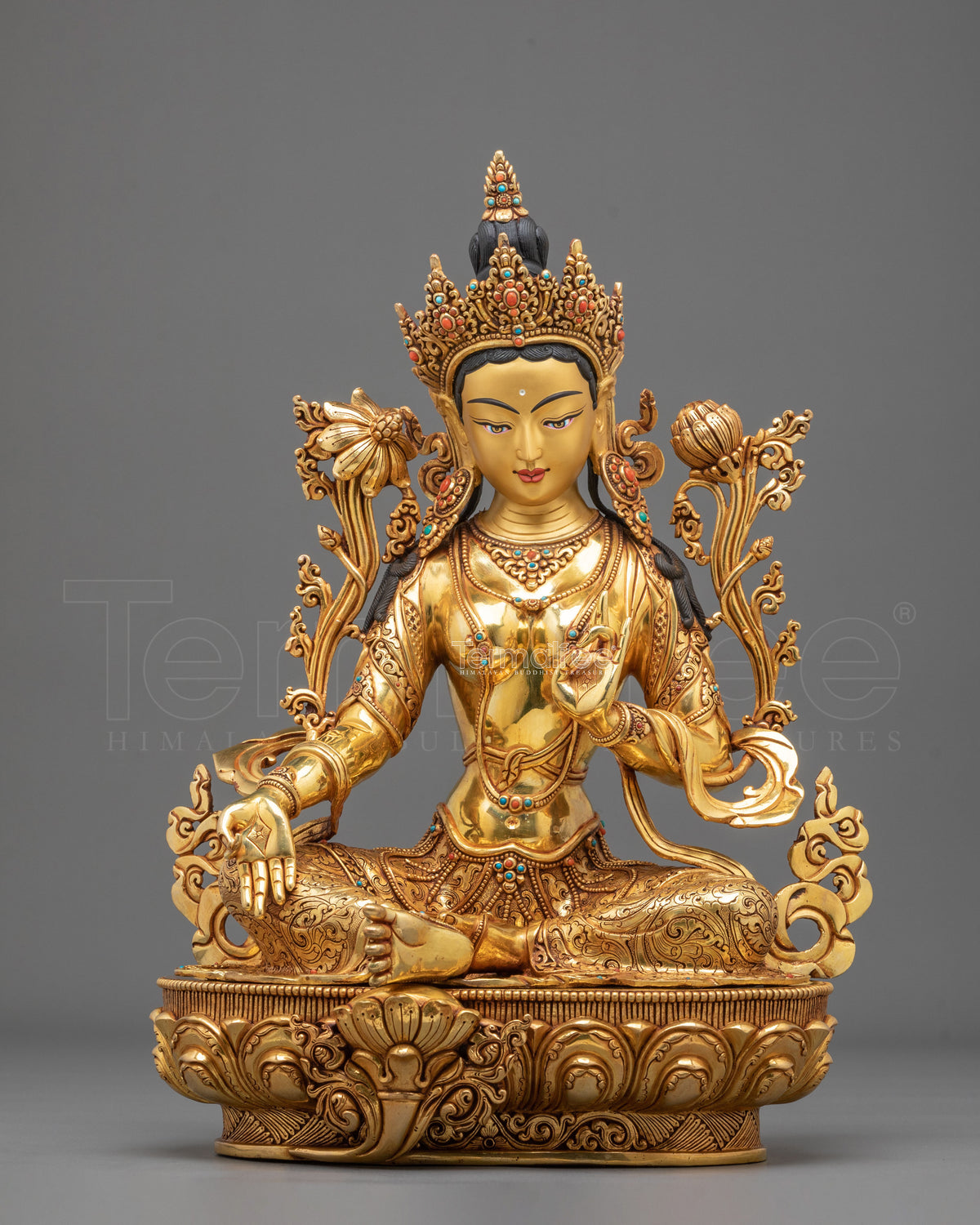 Green Tara Protection from Fears Statue: 24K Gold Gilded