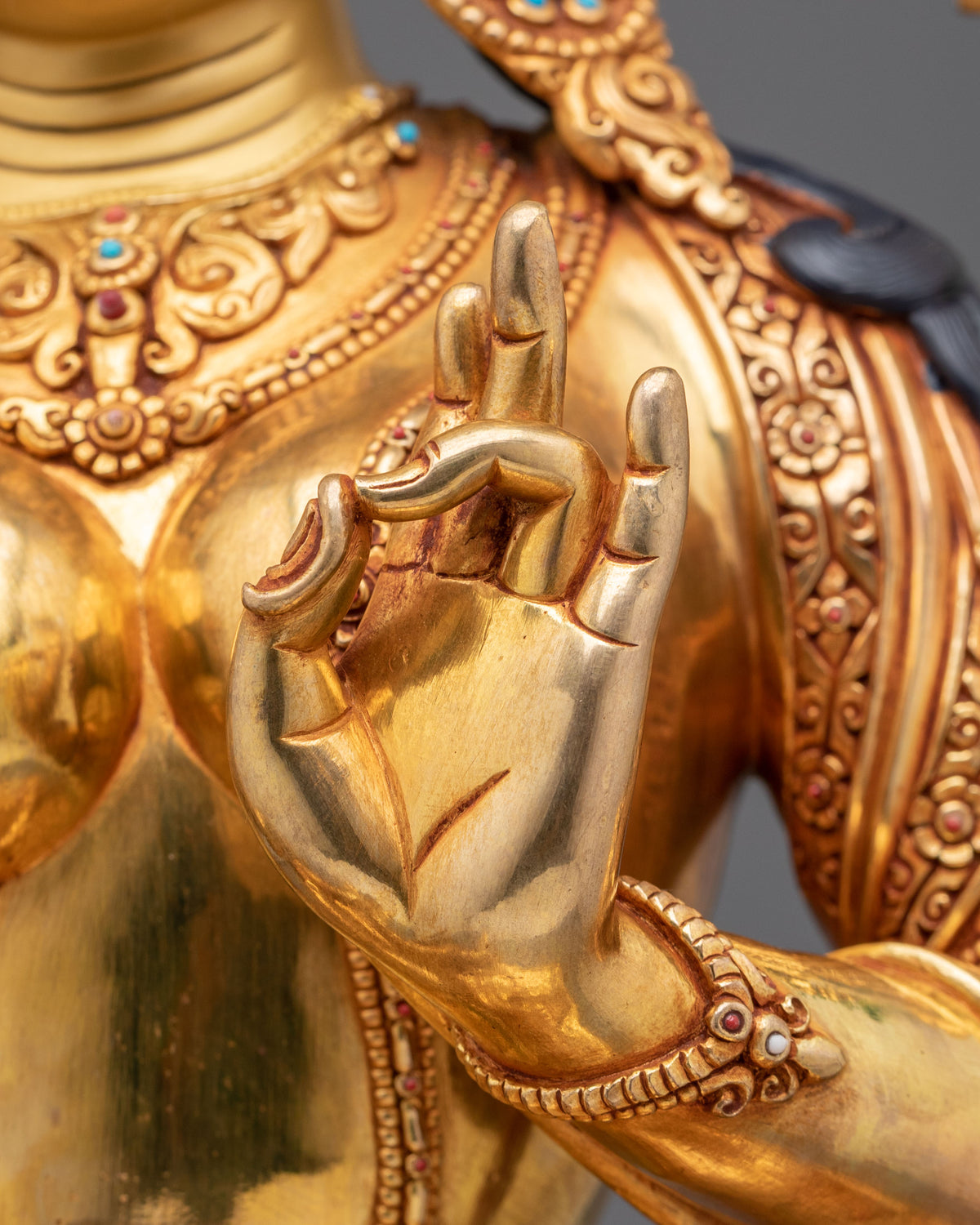 Green Tara 24k Gold Gilded Copper Statue | Mother of All Buddhas