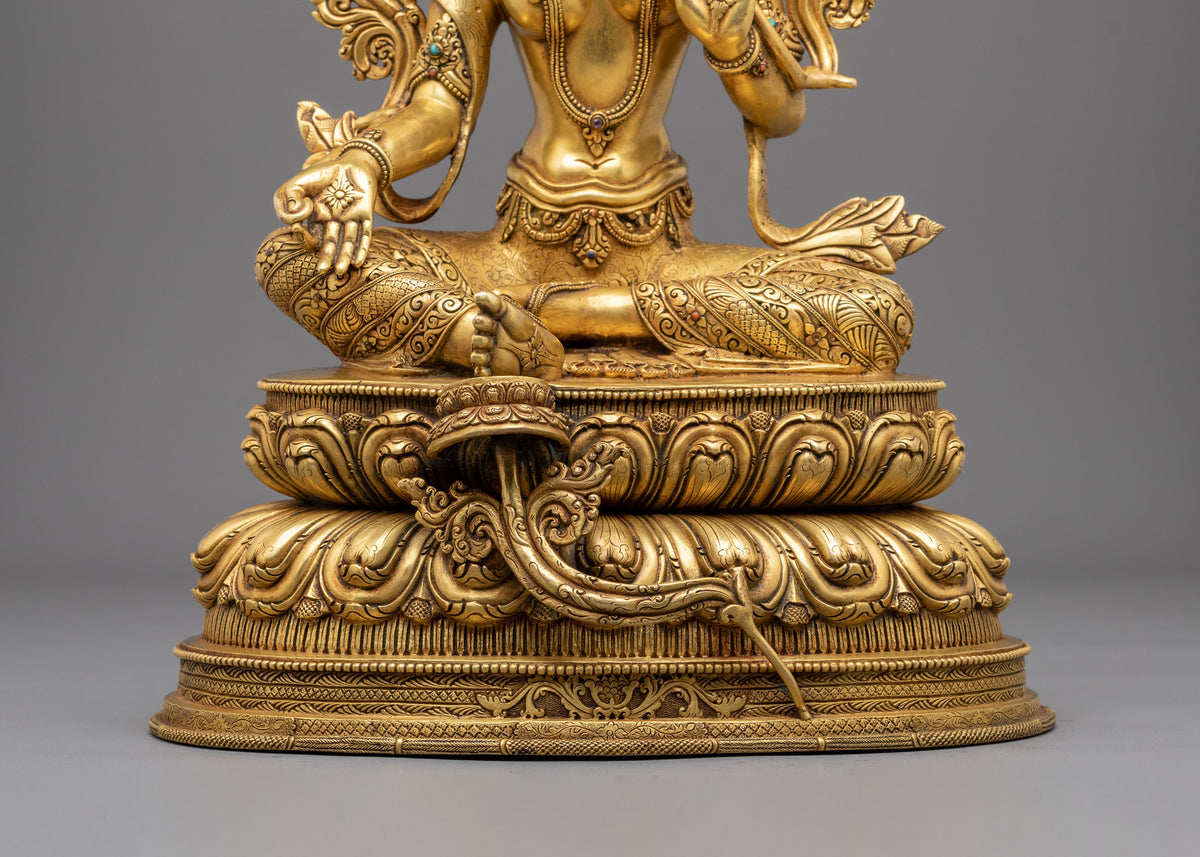 24k Gold Coated Green Tara Sculpture | Tibetan Guardian