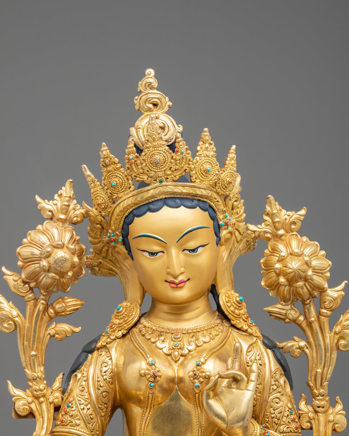 24K Gold Gilded Green Tara Copper Figurine | Home Decor