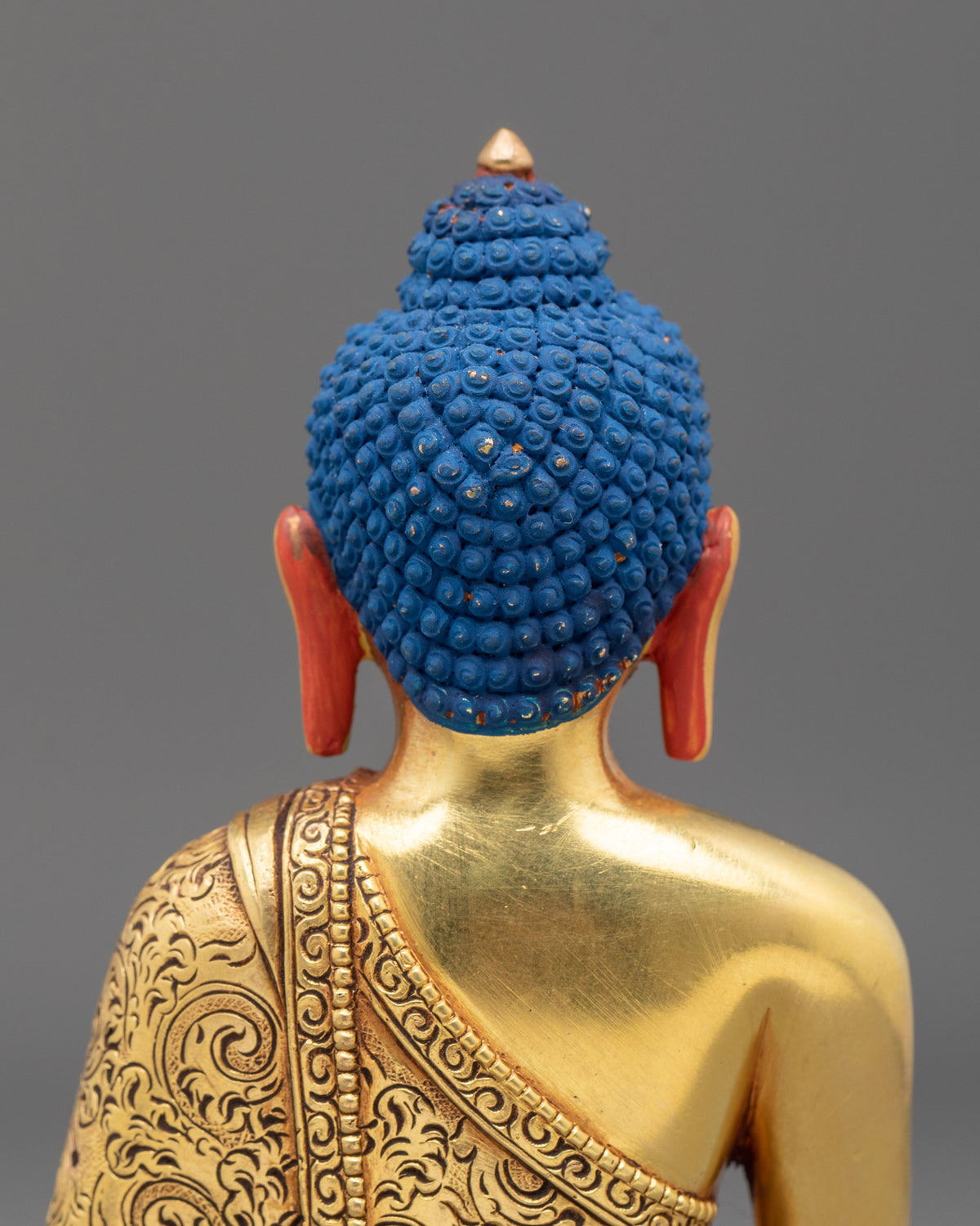 Shakyamuni Buddha Hand Carved Sculpture: 24K Gold Gilded
