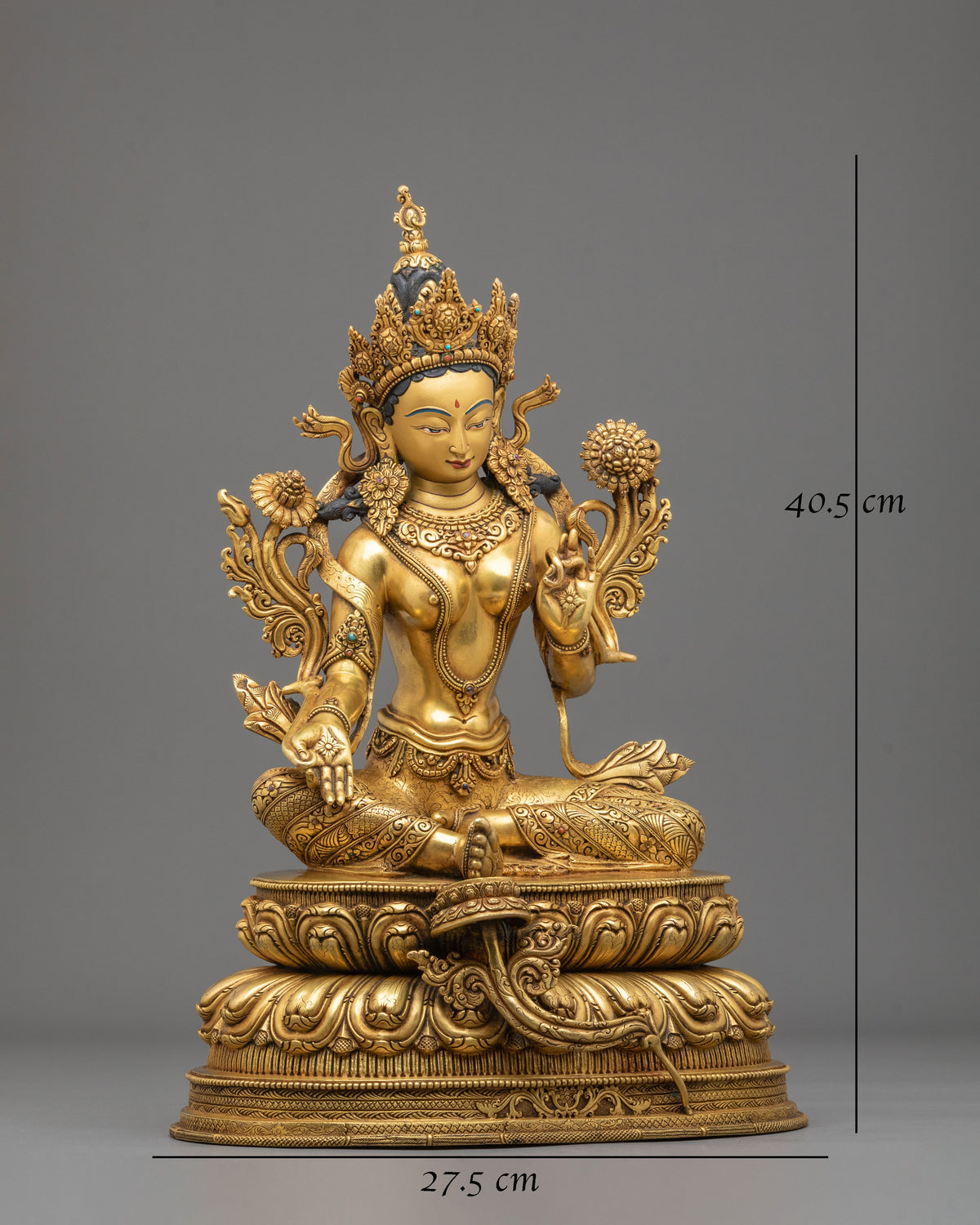 24k Gold Coated Green Tara Sculpture | Tibetan Guardian