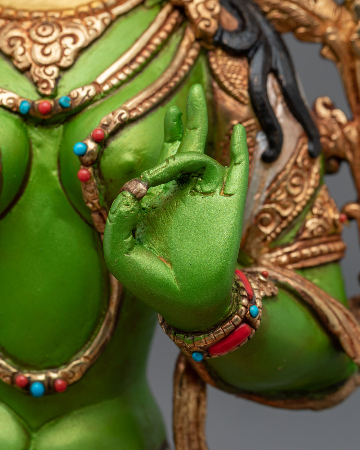 Green Tara Lotus of Liberation Statue | Gold Painted Buddhist Sculpture