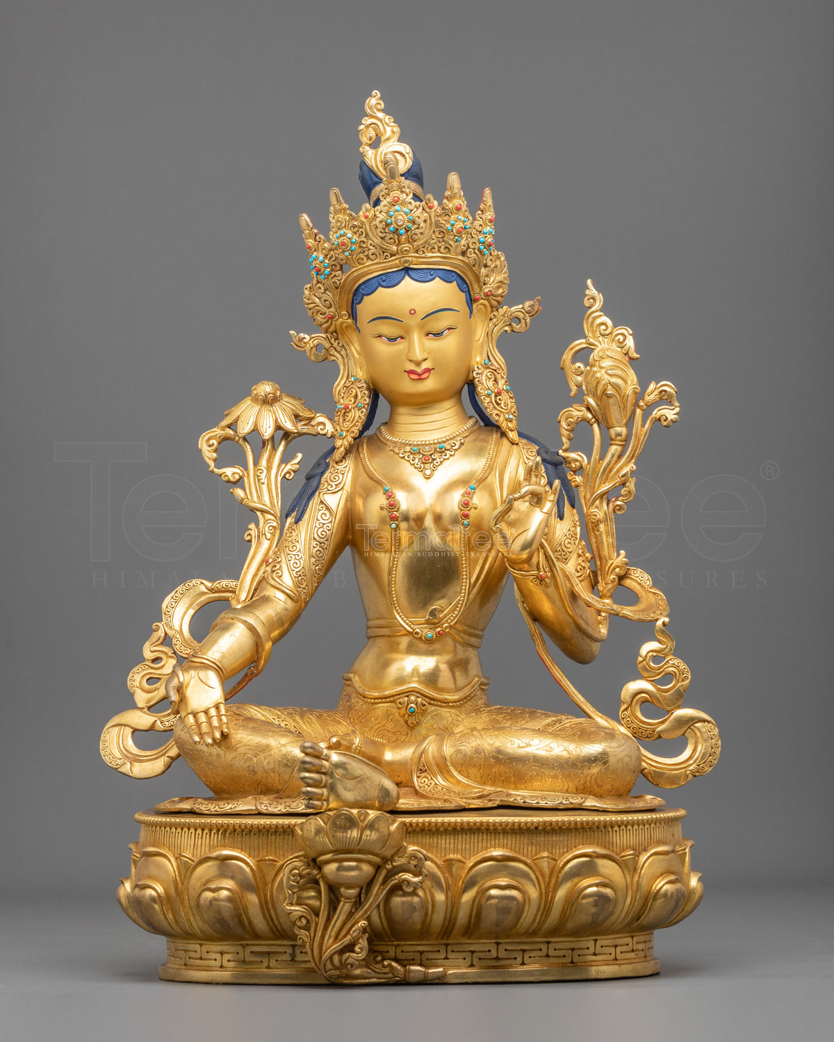 Tibetan Goddess Green Tara Golden Sculpture
