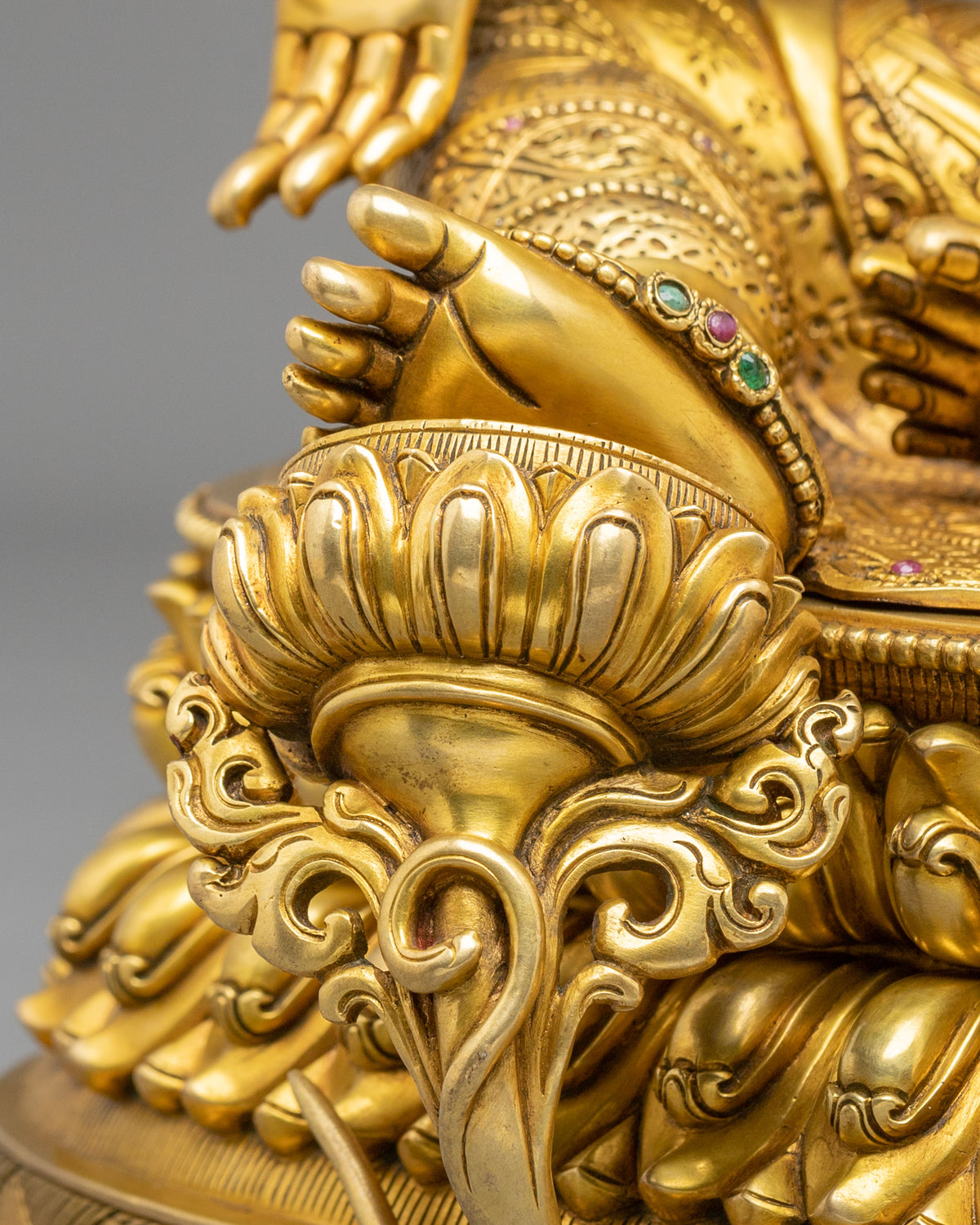Gemstones Adorned Green Tara Sculpture | Home Decor