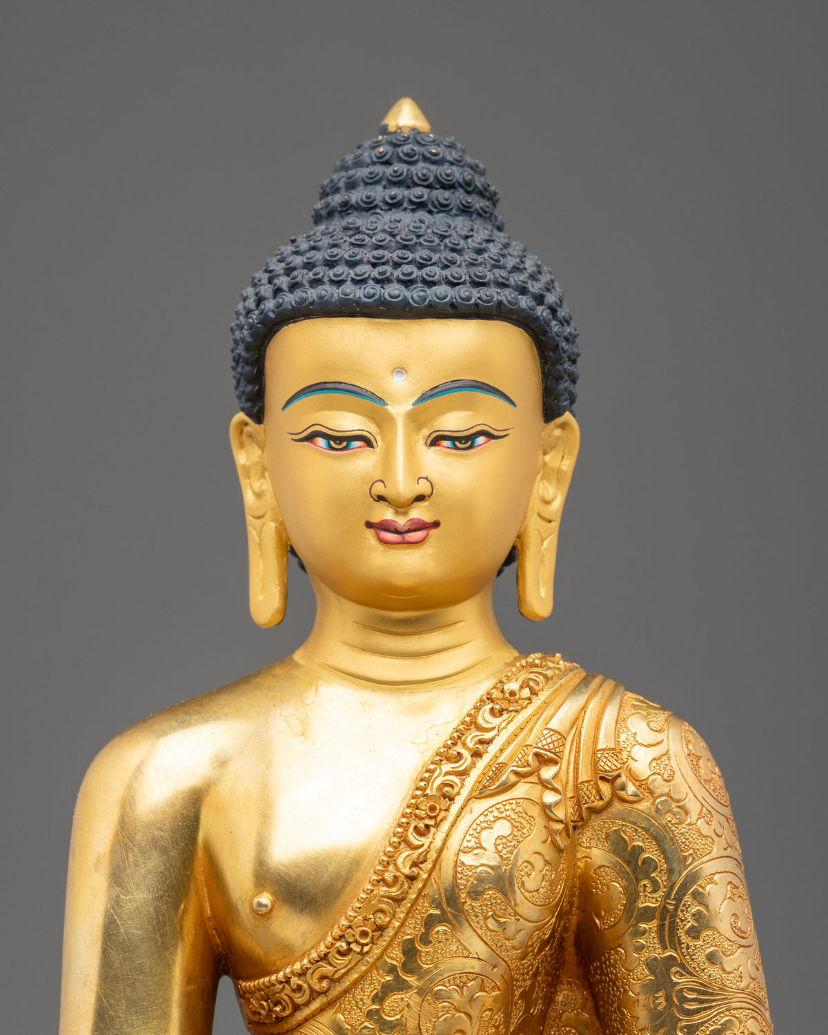 Himalayan Shakyamuni Buddha Sculpture in 24K Gold Gilded Copper