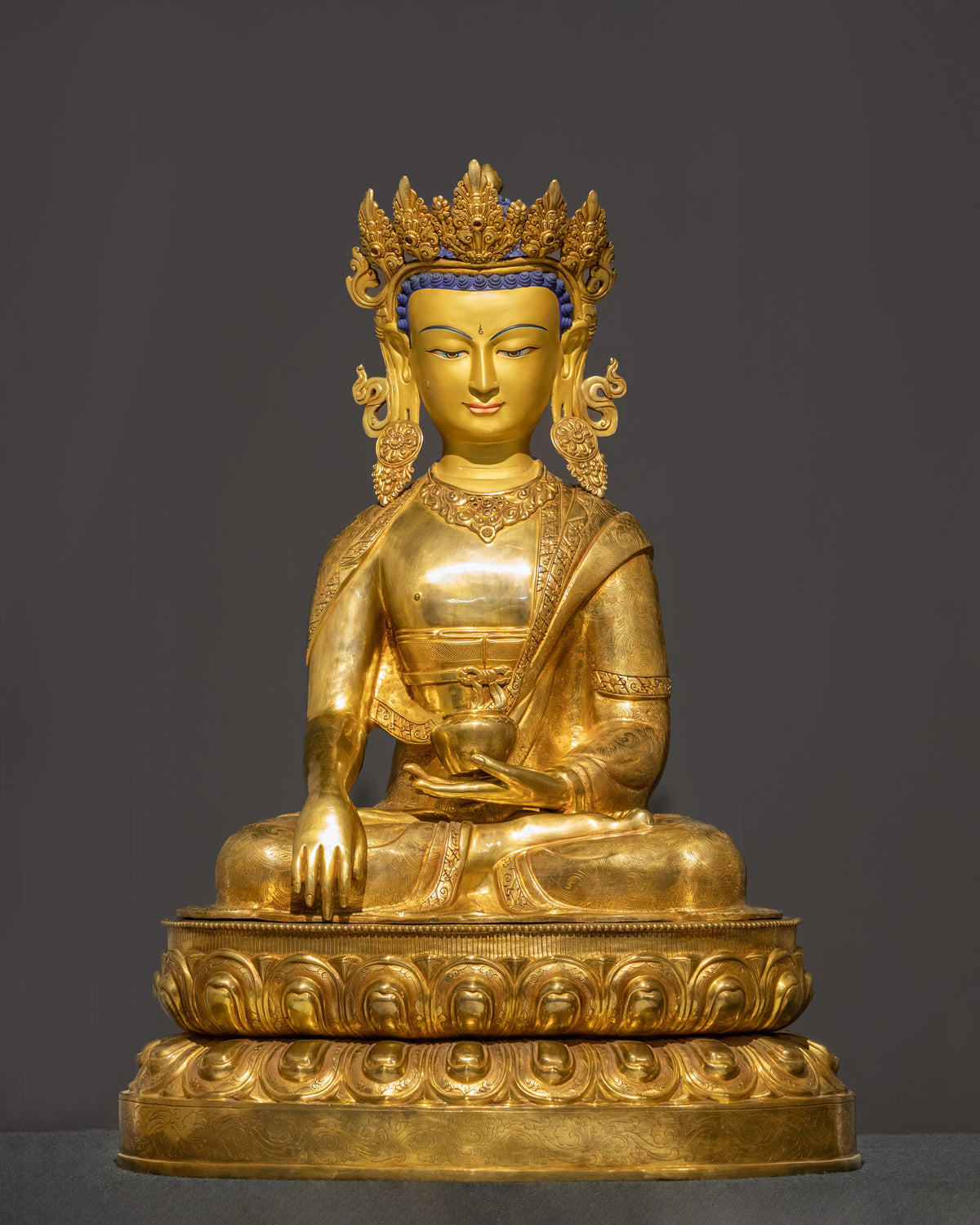 Crown Shakyamuni Buddha 24K Gold Coated Sculpture