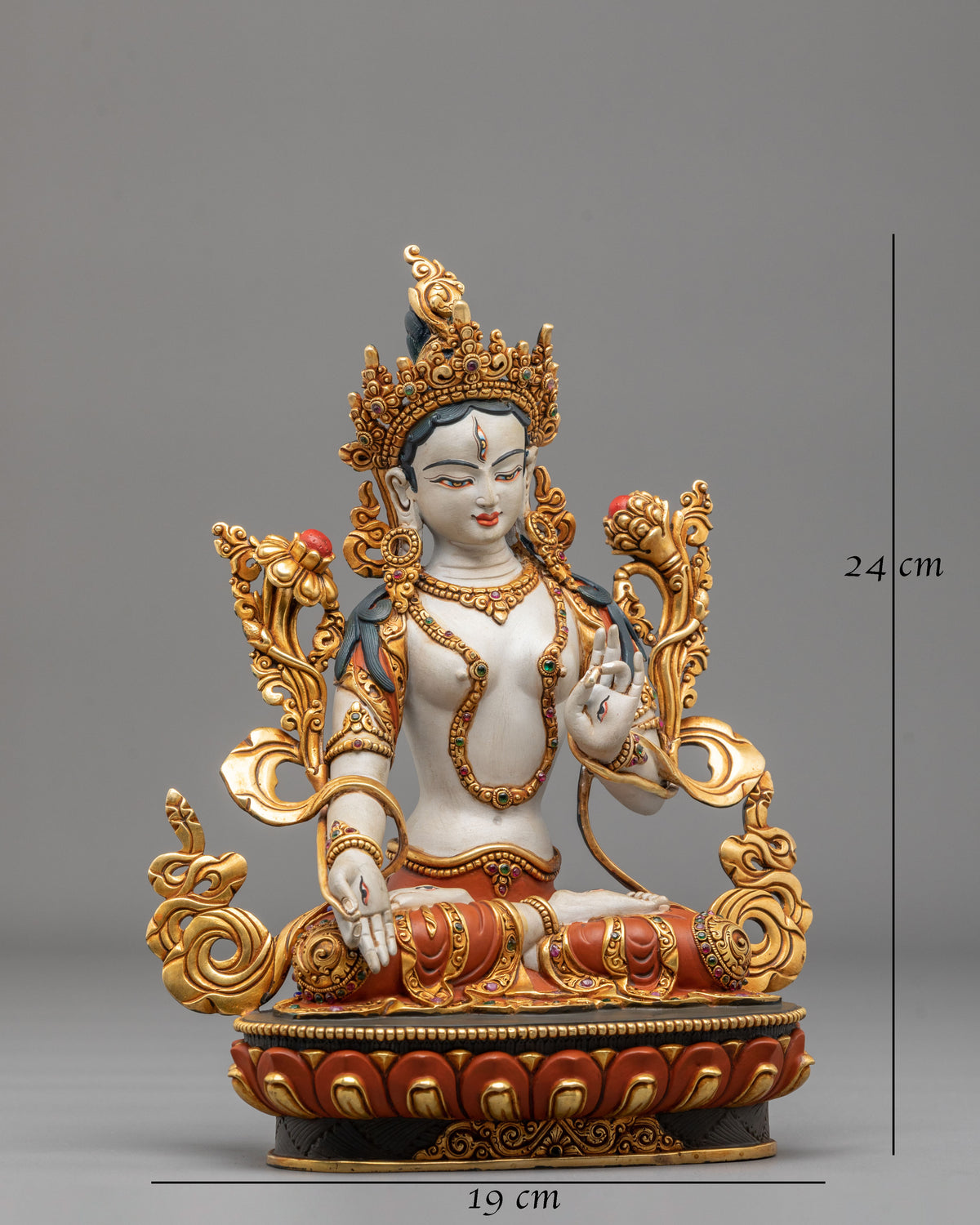 White Tara Copper Figurine: Deity of long life & Healing