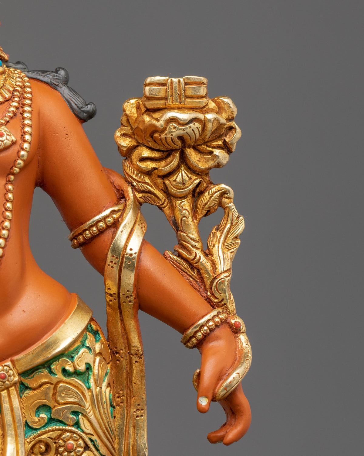 Manjushri Hand Carved Sacred Sculpture with 24K Gold Gilding