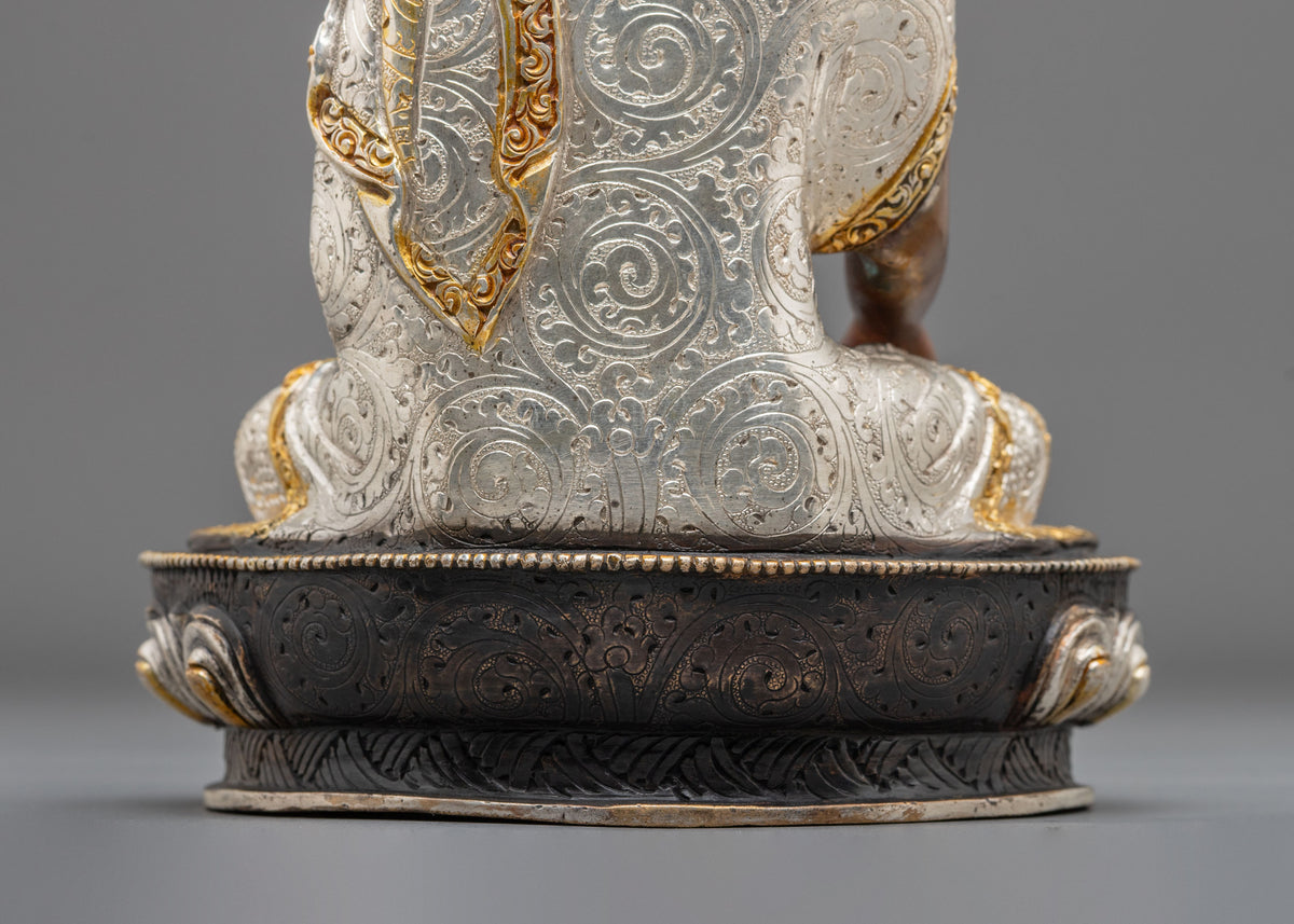 Shakyamuni Buddha Oxidized Statue with Silver Plating
