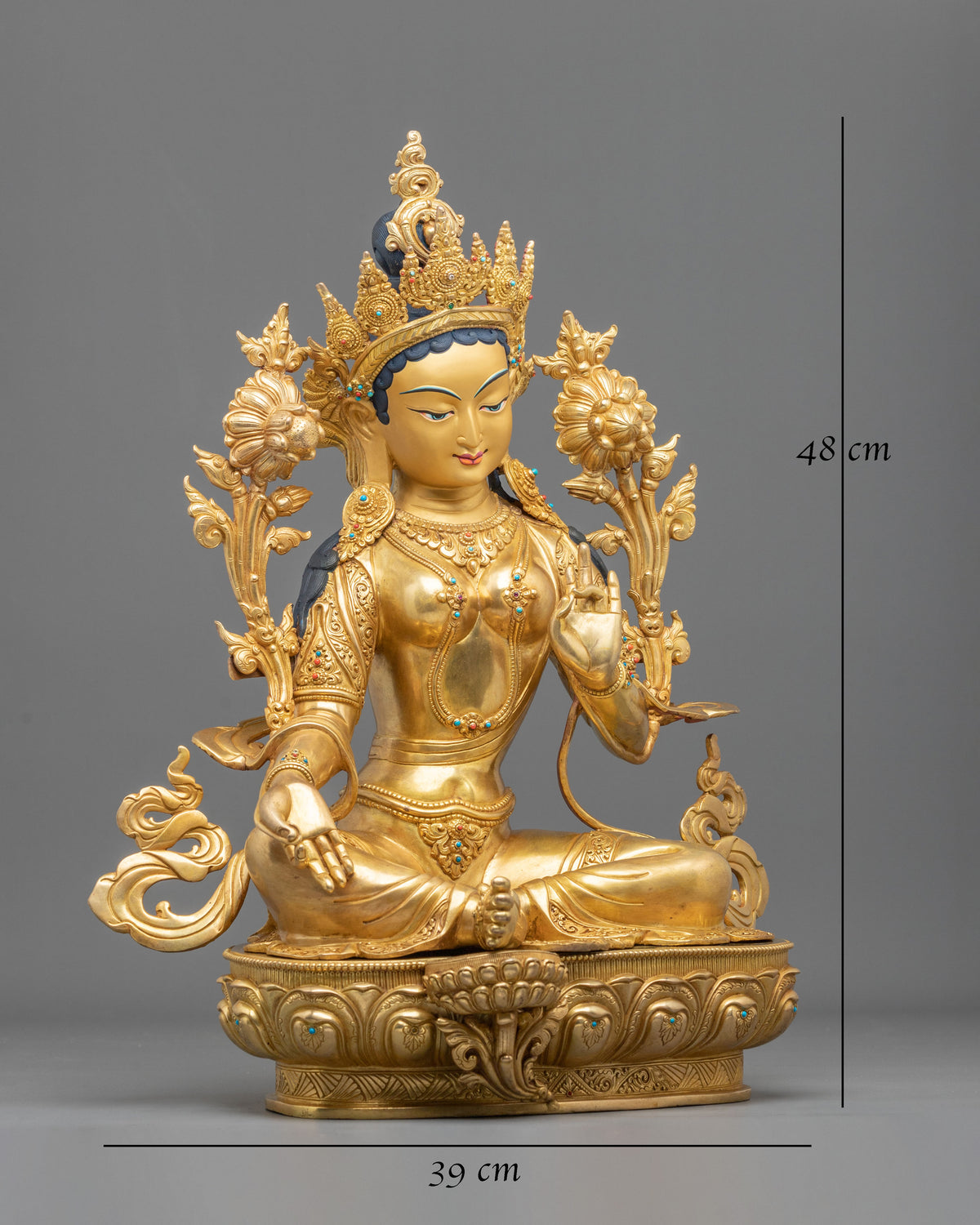 24K Gold Gilded Green Tara Copper Figurine | Home Decor