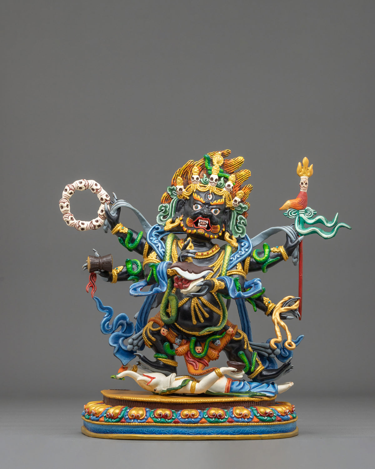 Six Armed Mahakala Himalayan Sculpture | Wrathful Protector of Dharma