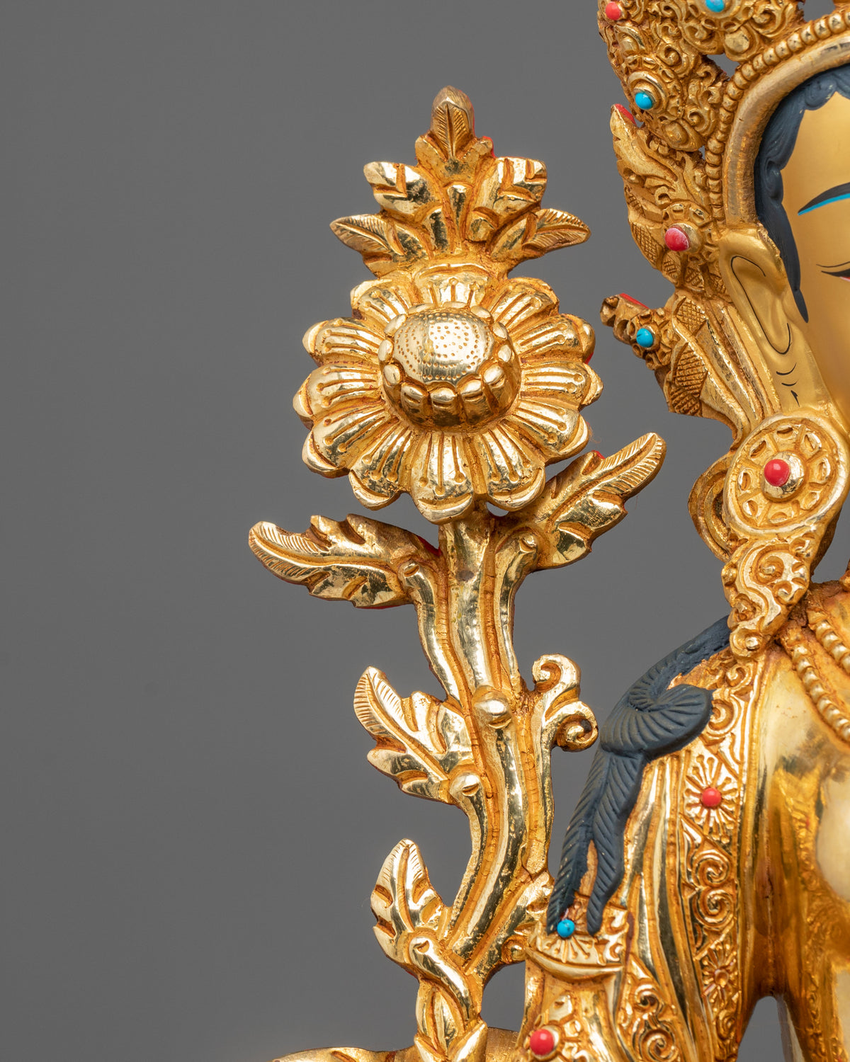 Green Tara 24K Gold Coated Goddess Statue: Deity of Compassion and Liberation
