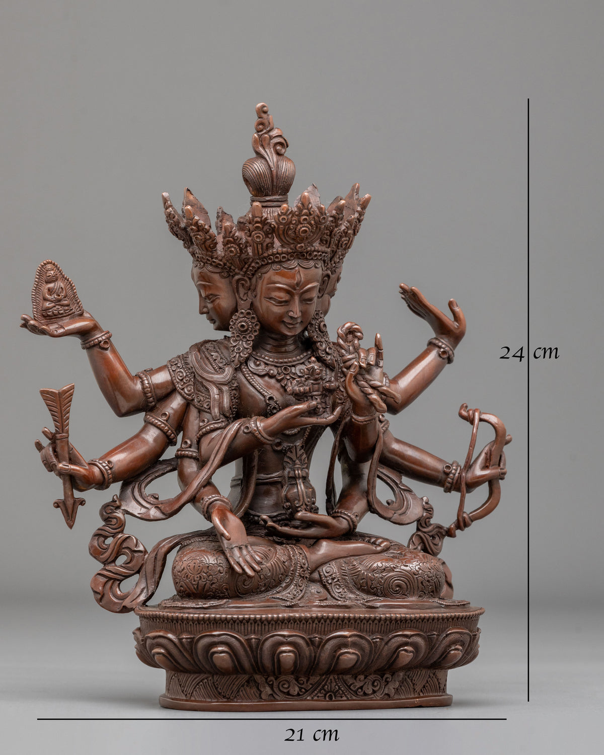 Namgyalma Three Faced Goddess Statue | Oxidized Copper Buddhist Sculpture