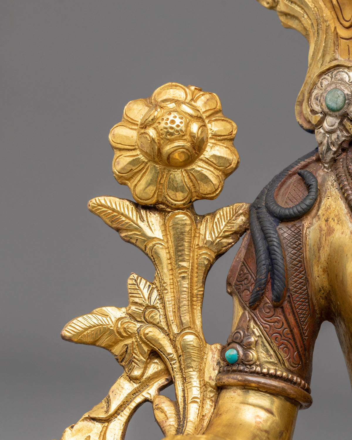Tibetan Figurine of Goddess Green Tara | 24K Gold Gilded Buddhist Statue