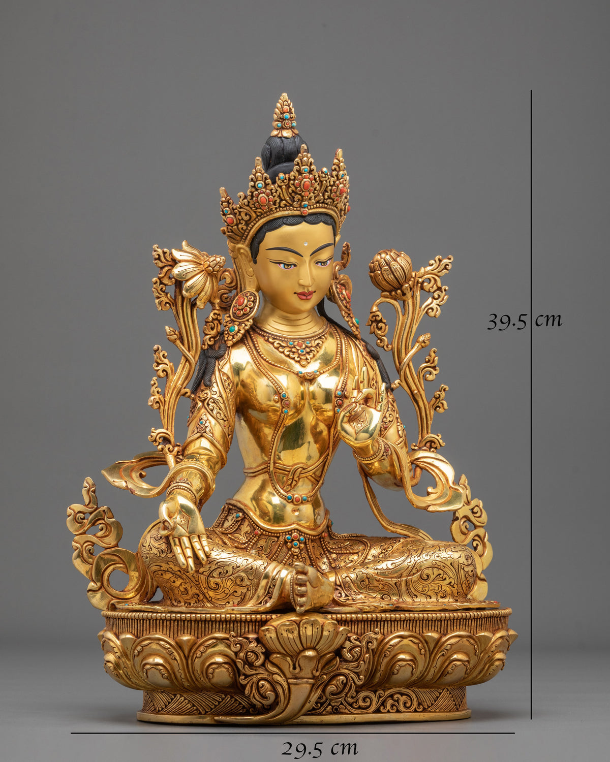Green Tara Protection from Fears Statue: 24K Gold Gilded
