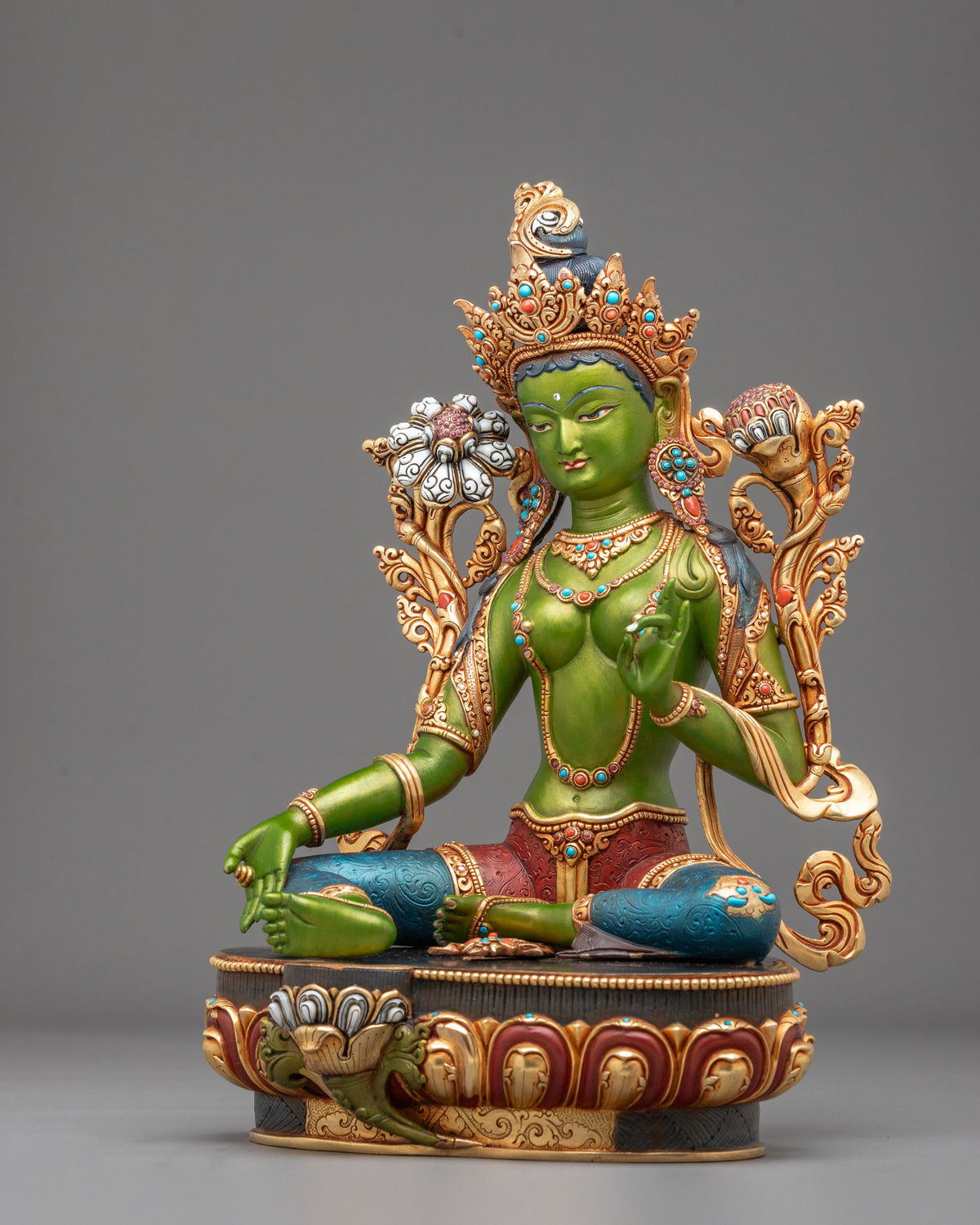 Green Tara Tibetan Buddhist Sculpture | Sacred Meditation Altar Sculpture