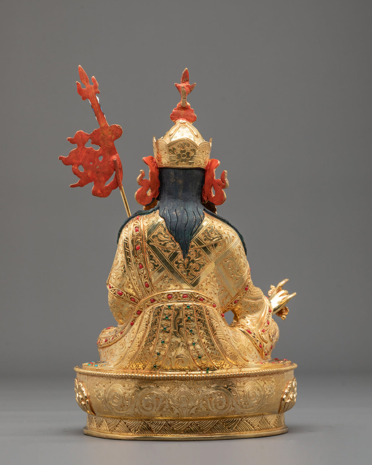 Guru Rinpoche Acrylic Painted Sculpture: 24K Gold Gilded Himalayan Art