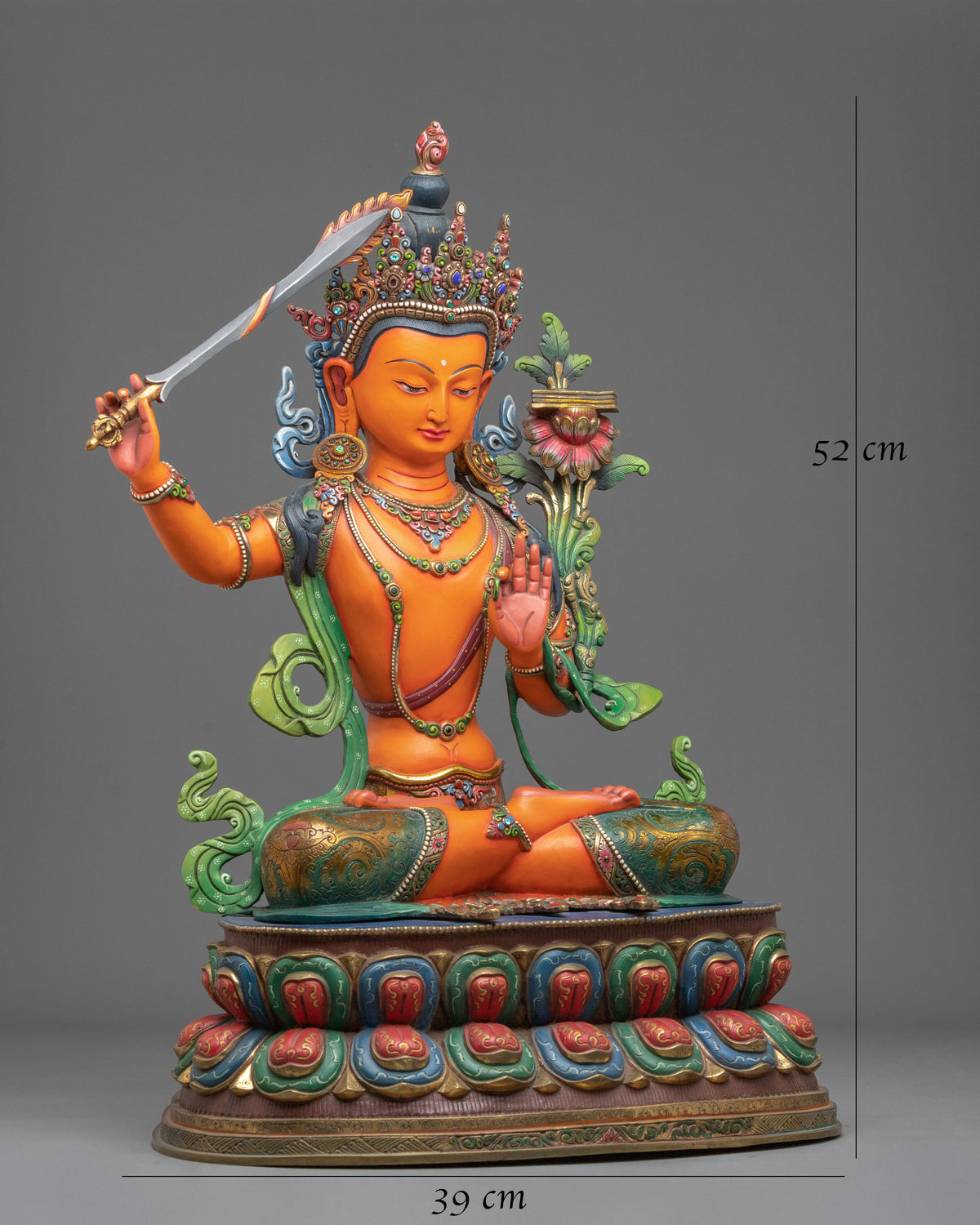 Manjushri 24K Gold Coated Copper Figurine | Bodhisattva of Transcendent Wisdom