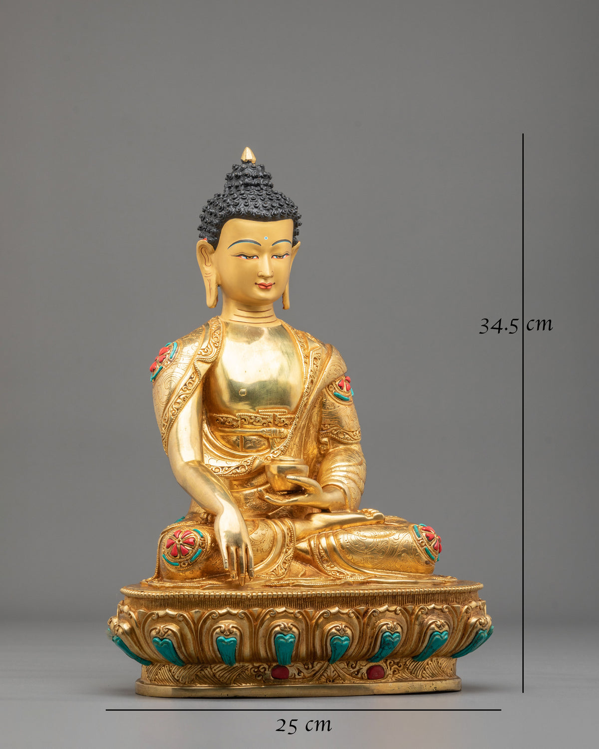 Historical Buddha Shakyamuni Hand Carved Sculpture in 24K Gold