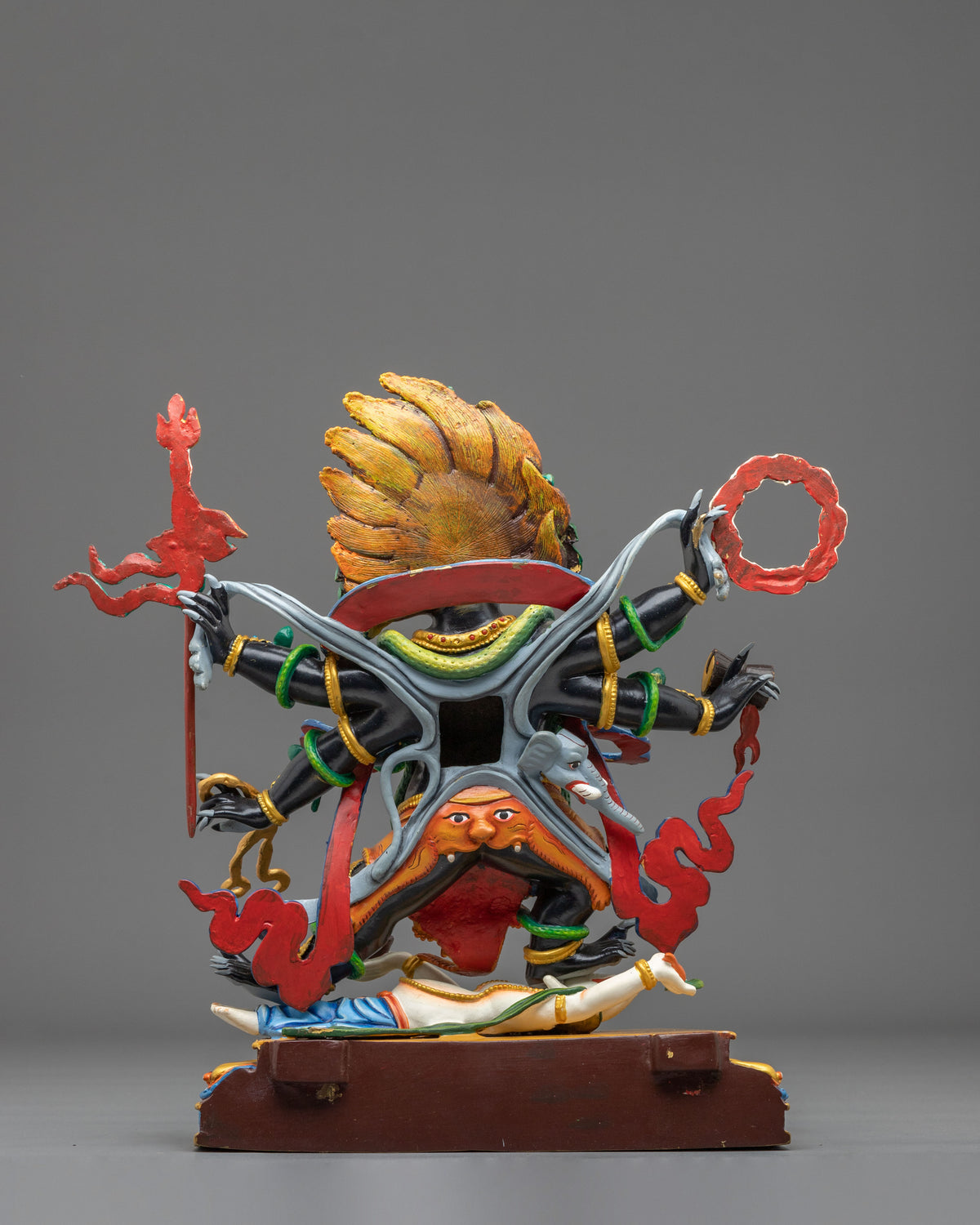 Six Armed Mahakala Himalayan Sculpture | Wrathful Protector of Dharma