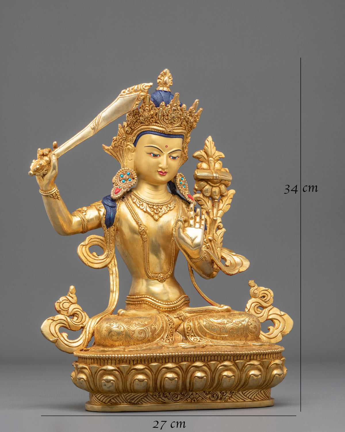 Manjushri Prajna Wisdom Sculpture | 24K Gold Gilded