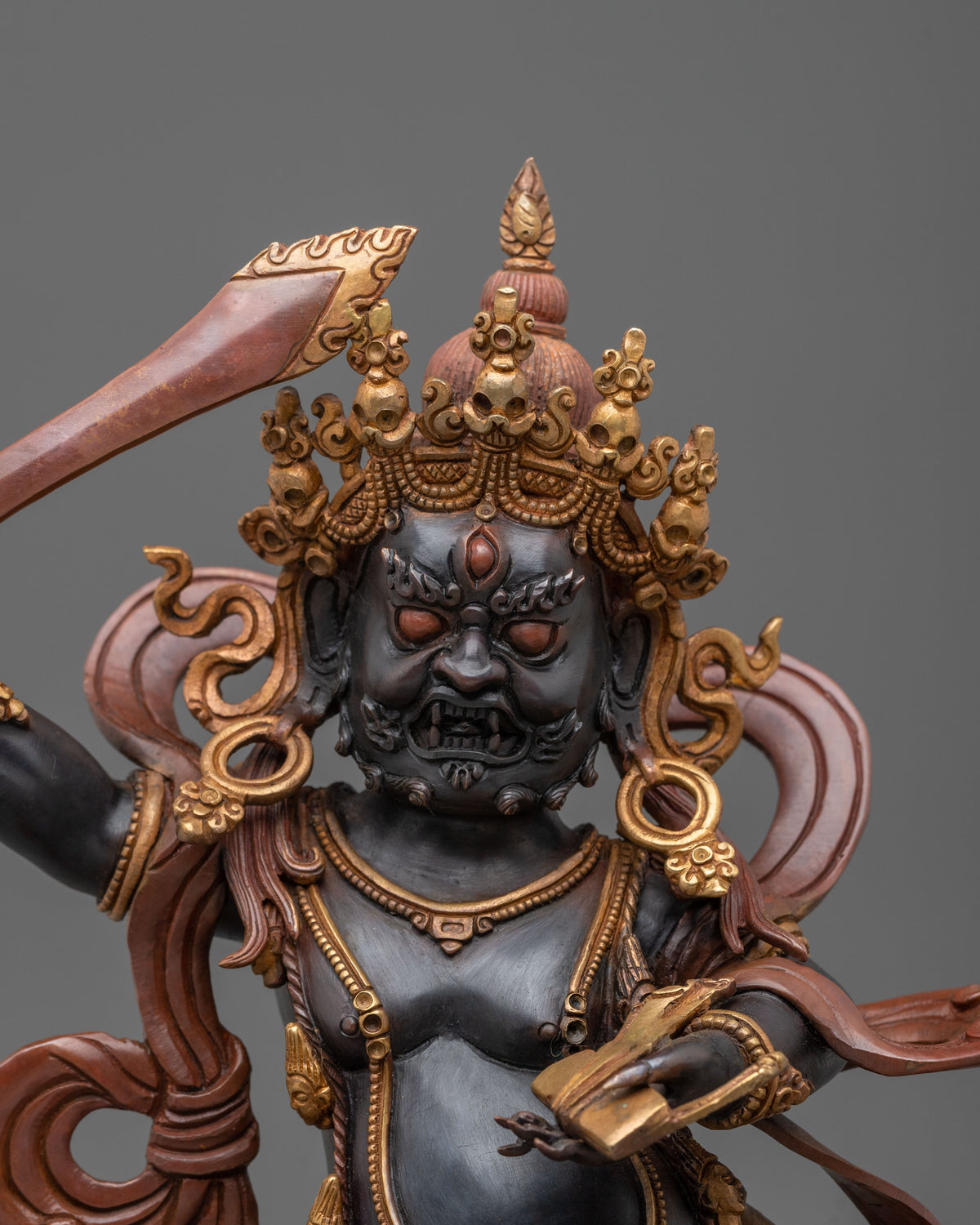 Black Manjushri Wisdom Deity Statue in Oxidized Copper Body