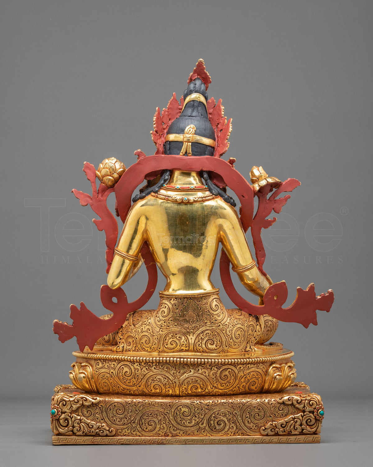 Green Tara Statue: 24K Gold Gilded Buddhist Sculpture