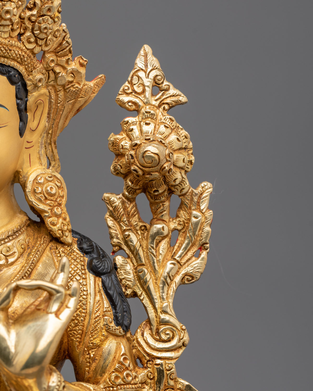 Goddess Green Tara Copper Sculpture | 24K Gold Gilded Buddhist Statue