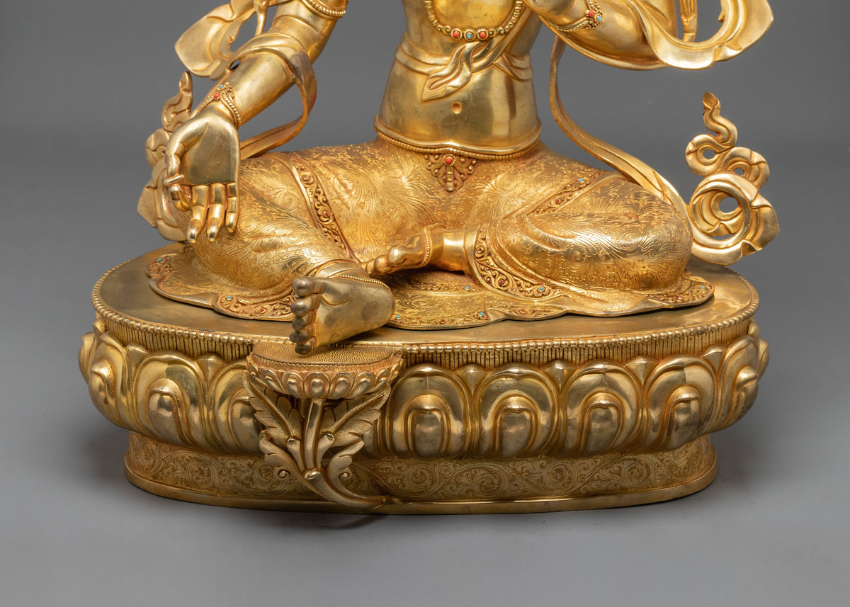 Green Tara 24K Fire Gold Gliding Statue | Buddhist Home Decoration
