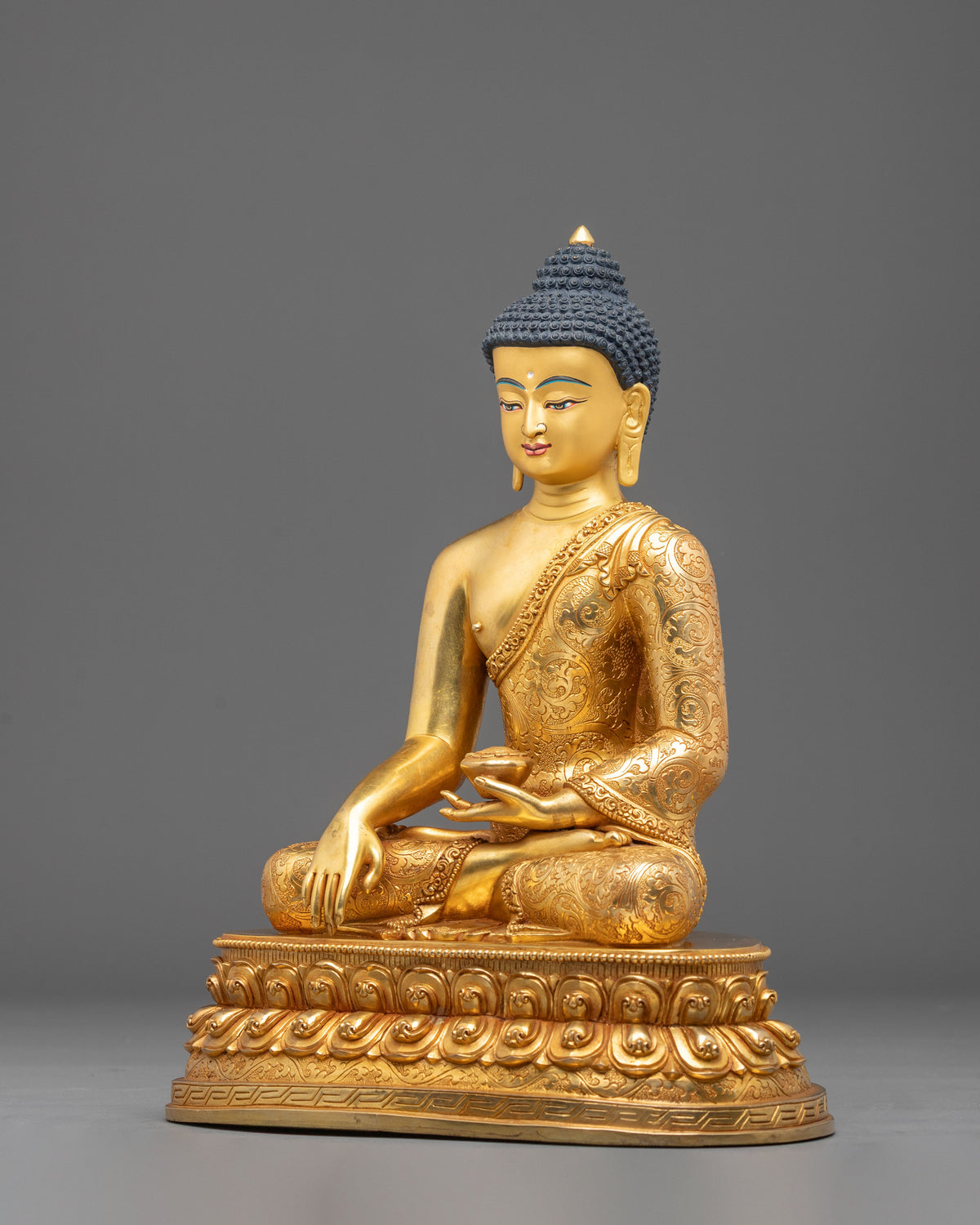 Himalayan Shakyamuni Buddha Sculpture in 24K Gold Gilded Copper