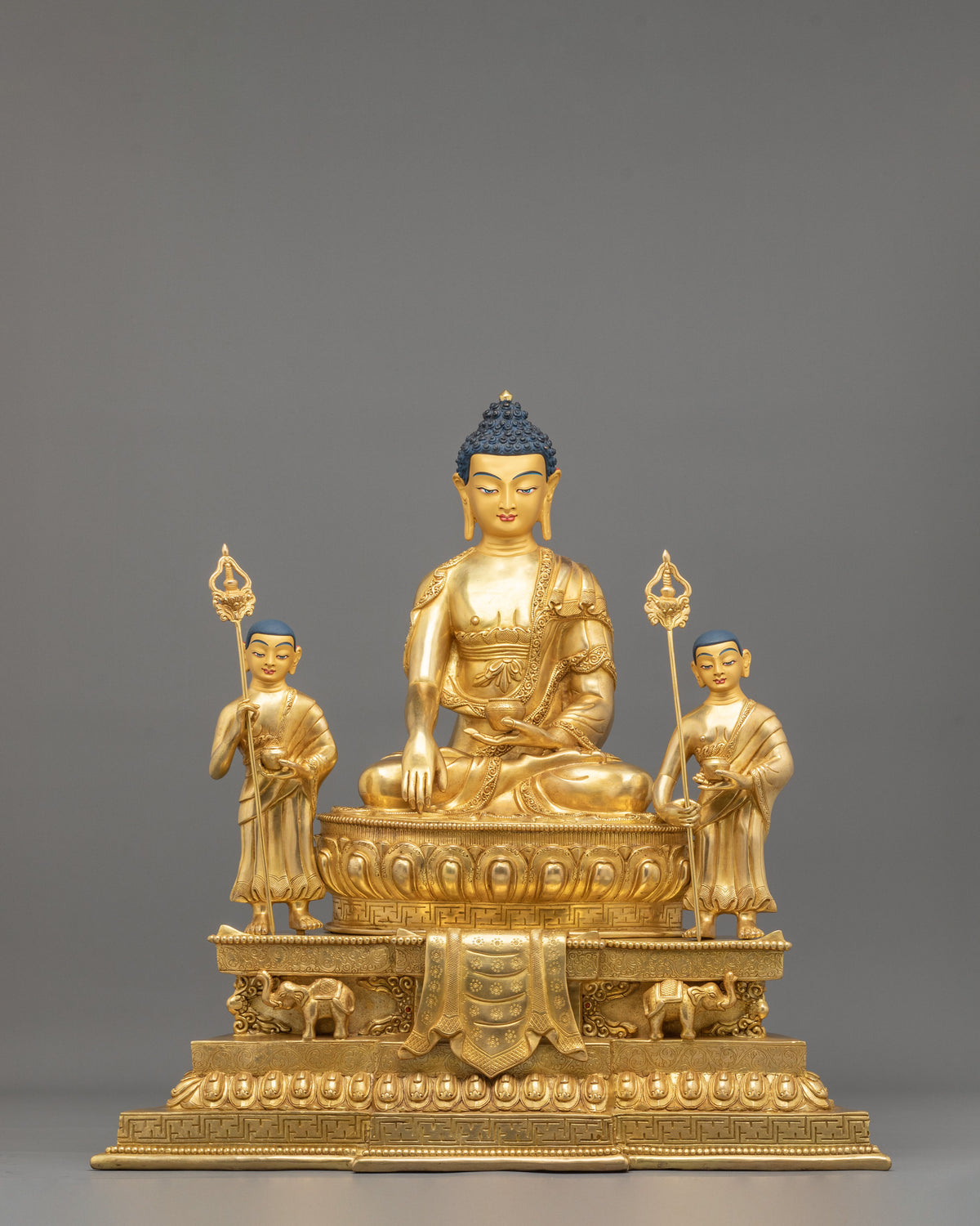 Majestic Shakyamuni Buddha with Disciples Altar Statue