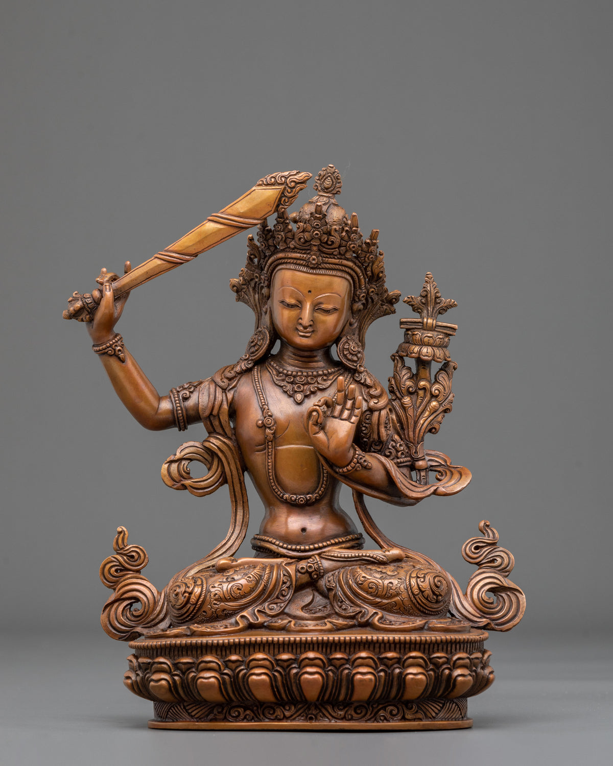 Manjushri Oxidized Copper Sculpture | Himalayan Buddhist Sacred Art