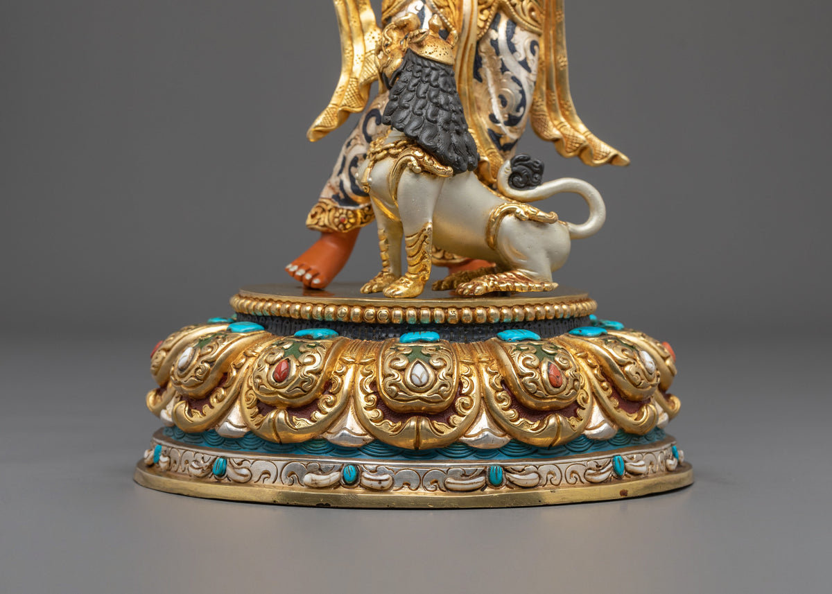 Manjushri Hand Carved Sacred Sculpture with 24K Gold Gilding