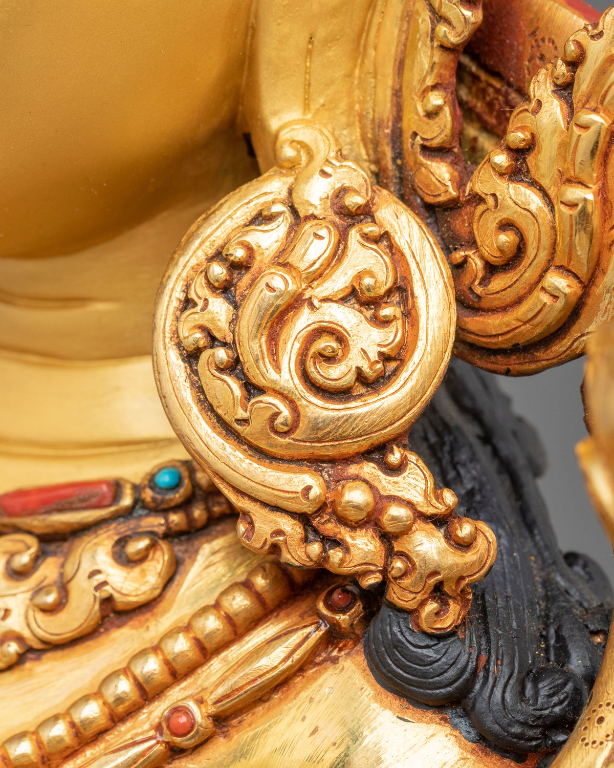 Green Tara Statue: 24K Gold Gilded Buddhist Sculpture