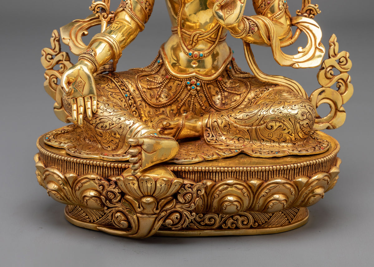 Green Tara Protection from Fears Statue: 24K Gold Gilded