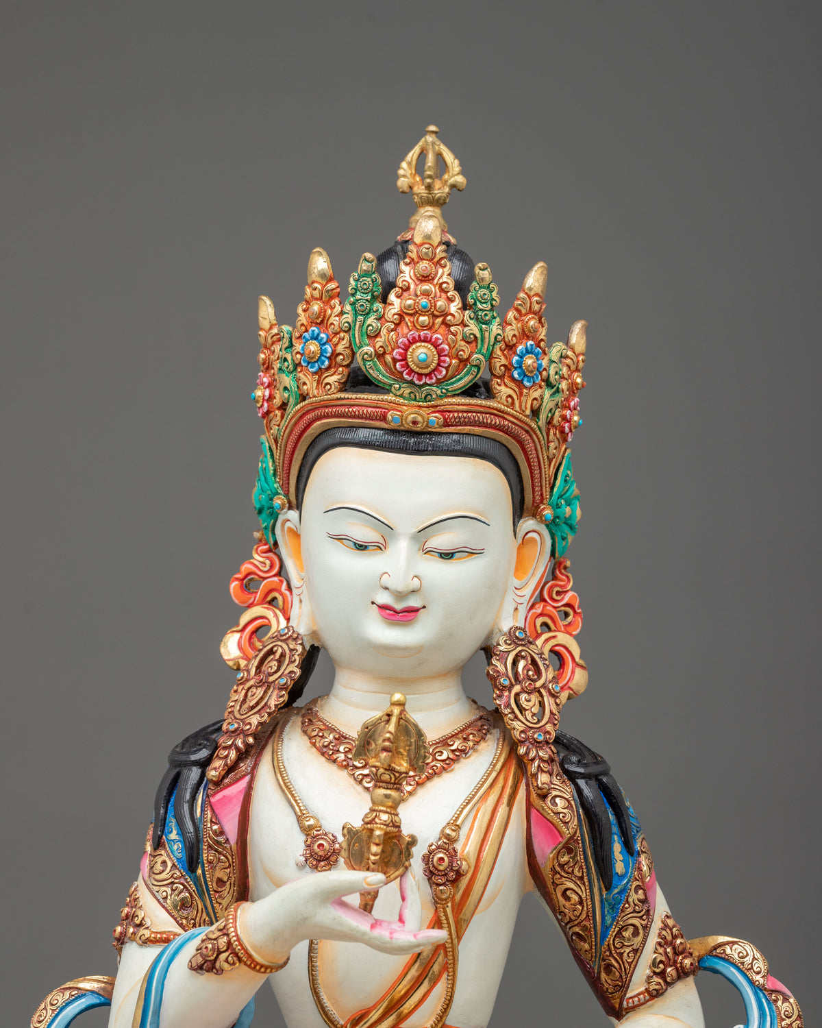 Vajrasattva Vajrayana Altar Statue with Gemstone Adornments