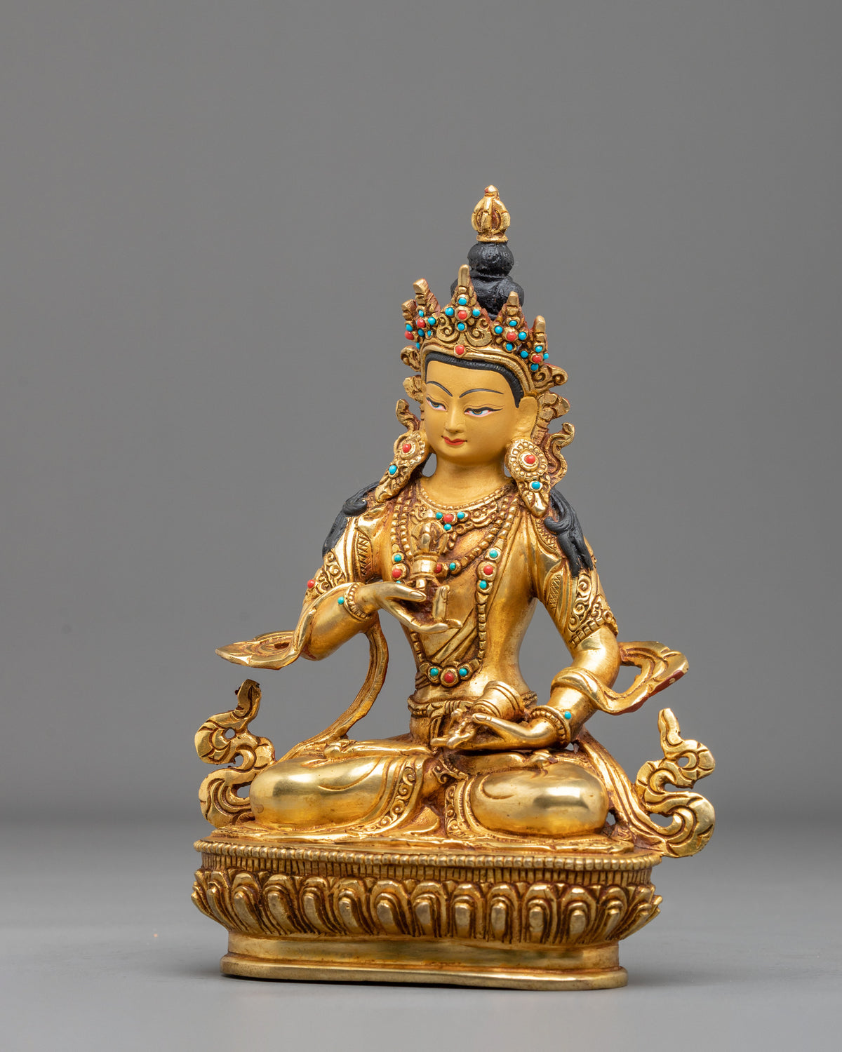 Hand Carved Vajrasattva Copper Sculpture | 24K Gold Gilded Purification Statue