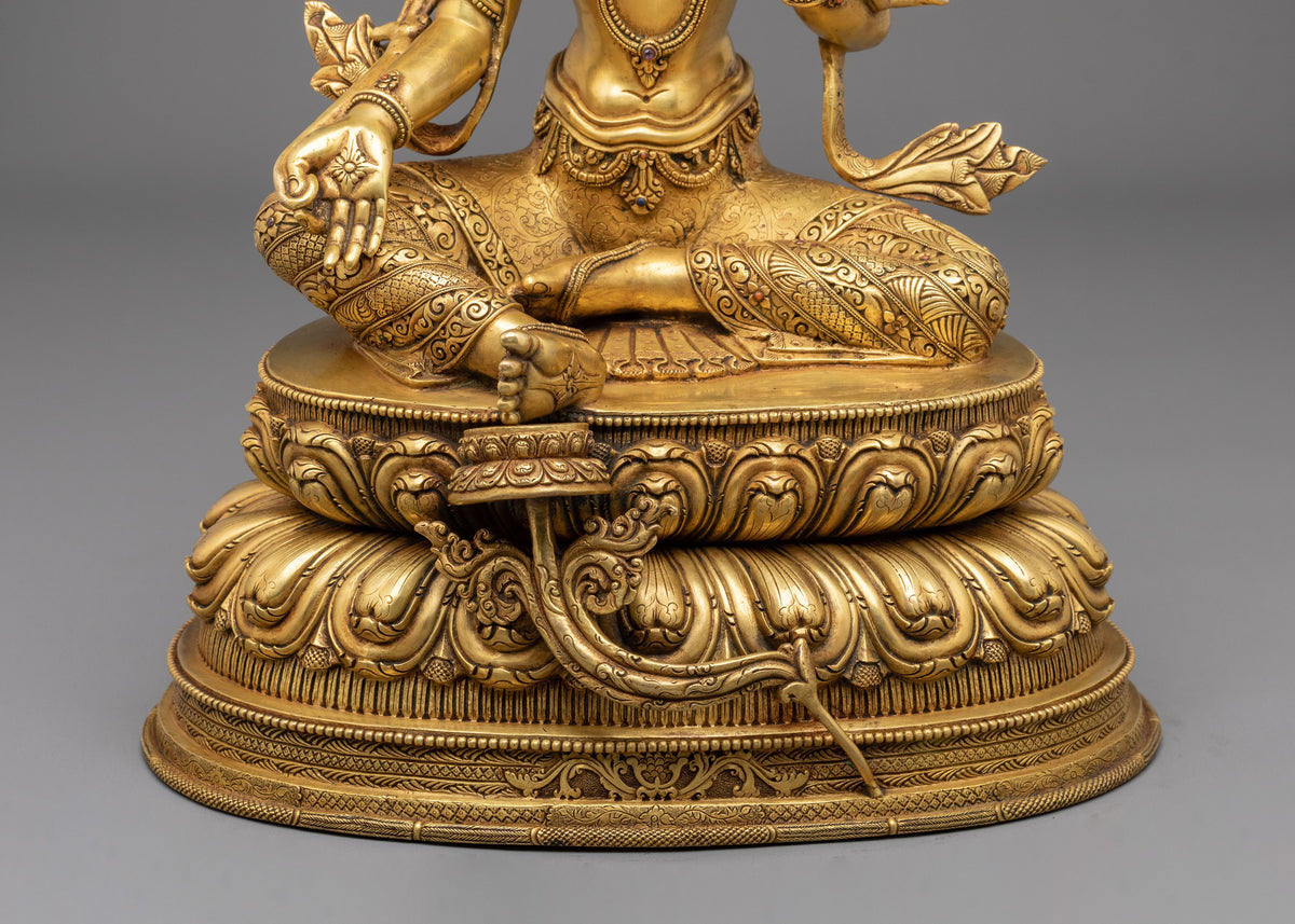 24k Gold Coated Green Tara Sculpture | Tibetan Guardian