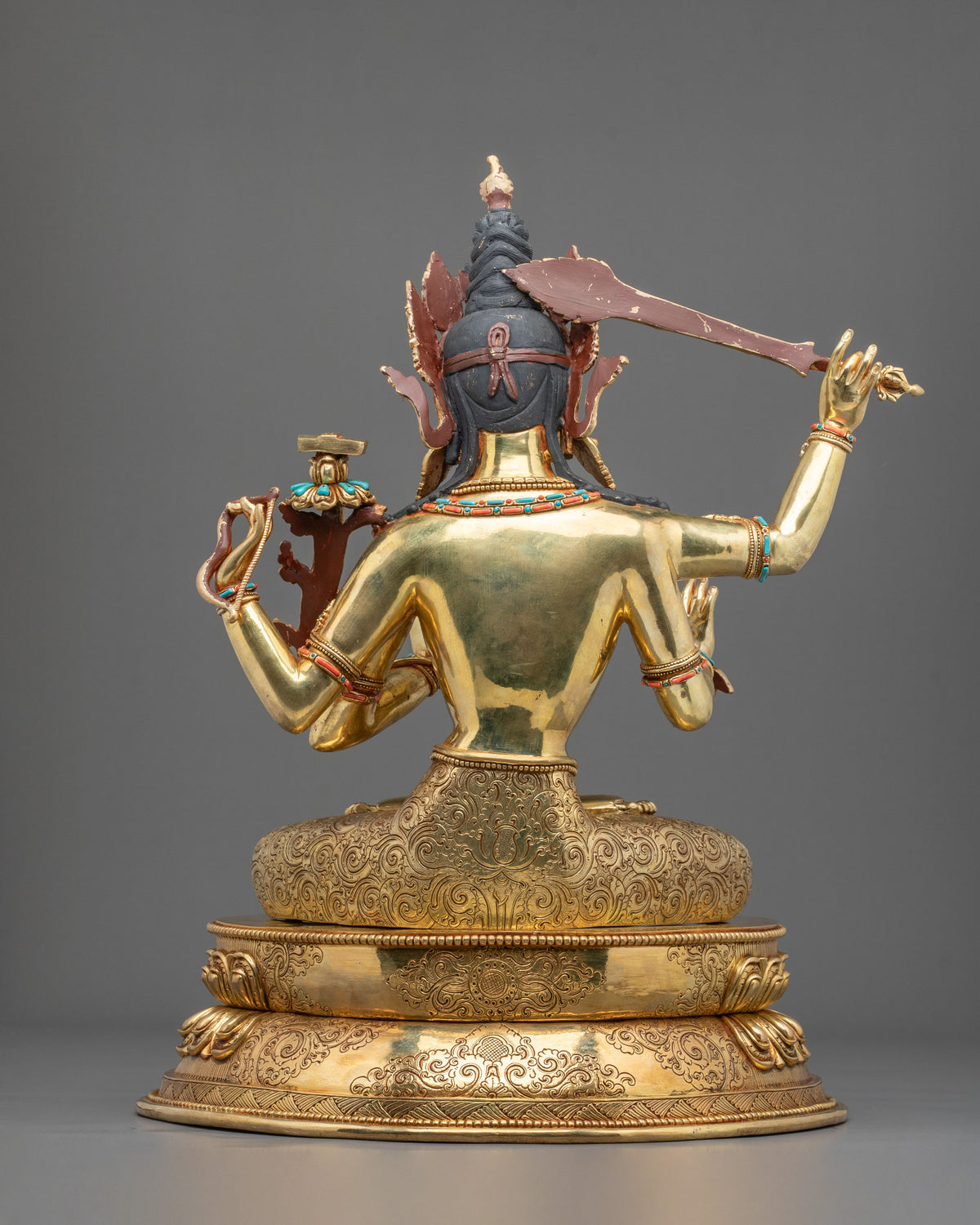 Maha Manjushri Copper Sculpture - 24K Gold Gilded Handcrafted Art