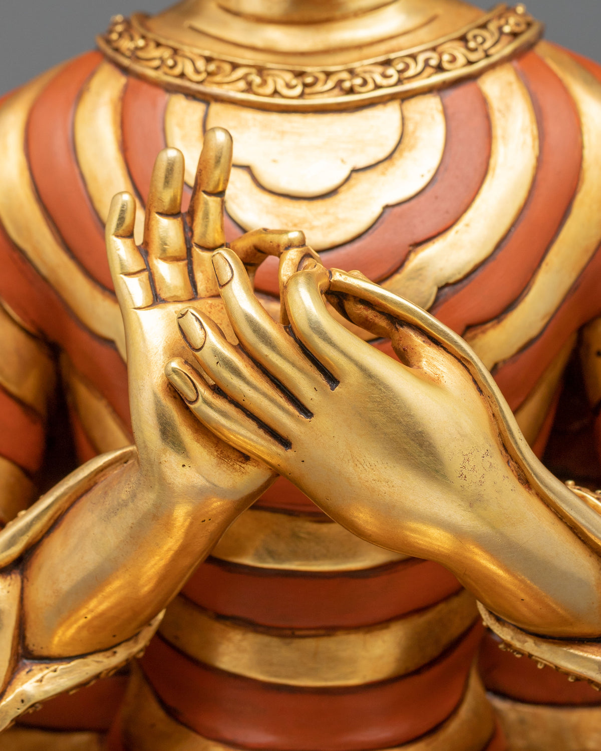 24K Gold Gilded Maitreya Buddha Copper Sculpture with Gemstones Inlays