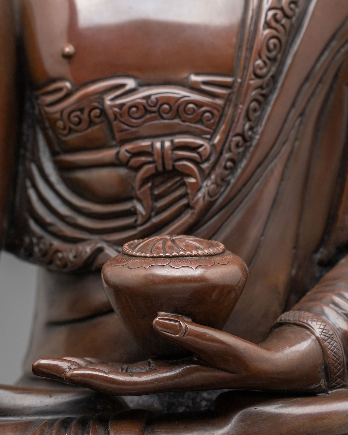 Shakyamuni Buddha Statue: Oxidized Copper Buddhist Sculpture