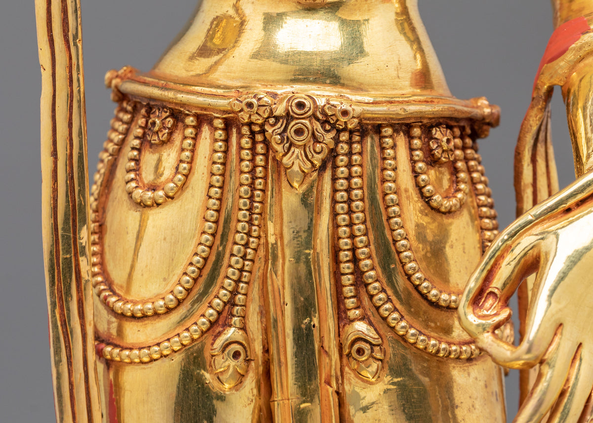 Manjushri Sculpture: 24K Fire Gold Gilding Statue with Gemstones Inlayed