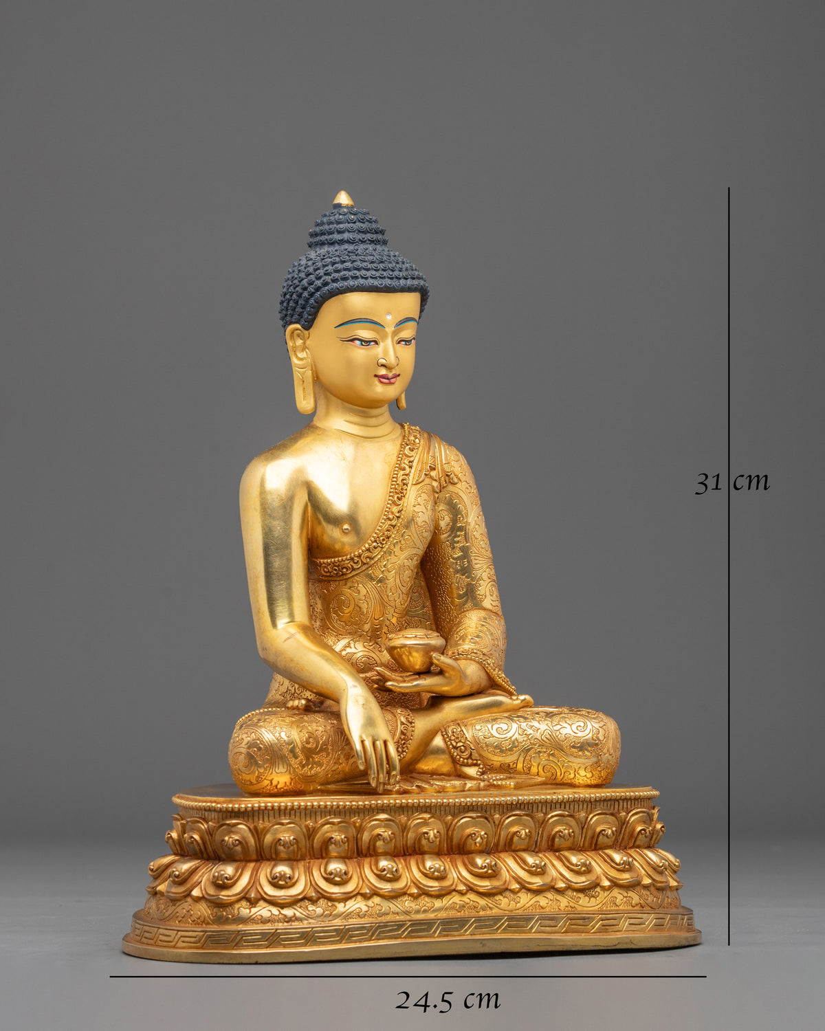 Himalayan Shakyamuni Buddha Sculpture in 24K Gold Gilded Copper