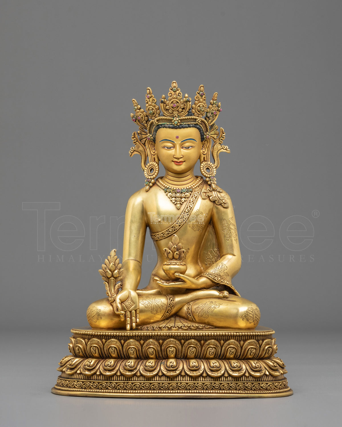 Medicine Buddha Healing Nectar Sculpture | 24K Gold Gilded Buddhist Artwork