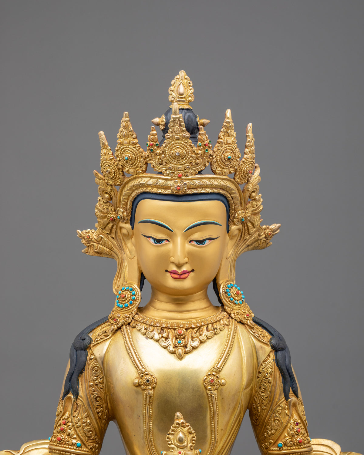 Amitayus Sculpture | 24k Gold Gilded Tibetan Sculpture