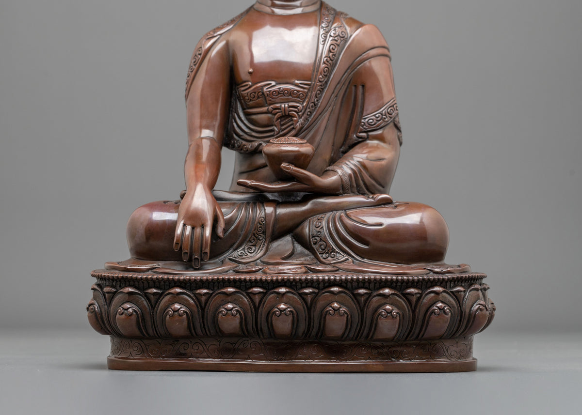 Shakyamuni Buddha Statue: Oxidized Copper Buddhist Sculpture