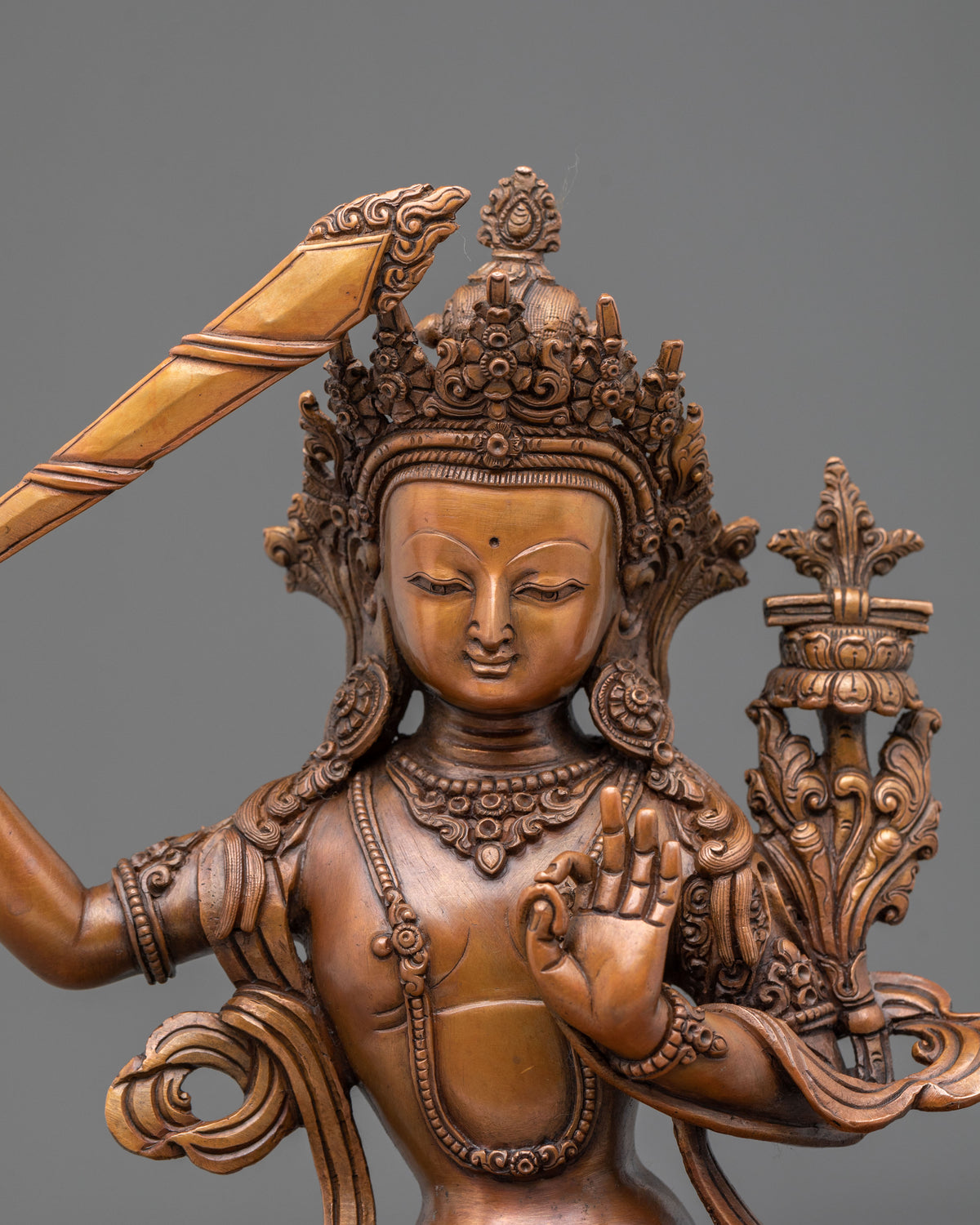 Manjushri Oxidized Copper Sculpture | Himalayan Buddhist Sacred Art