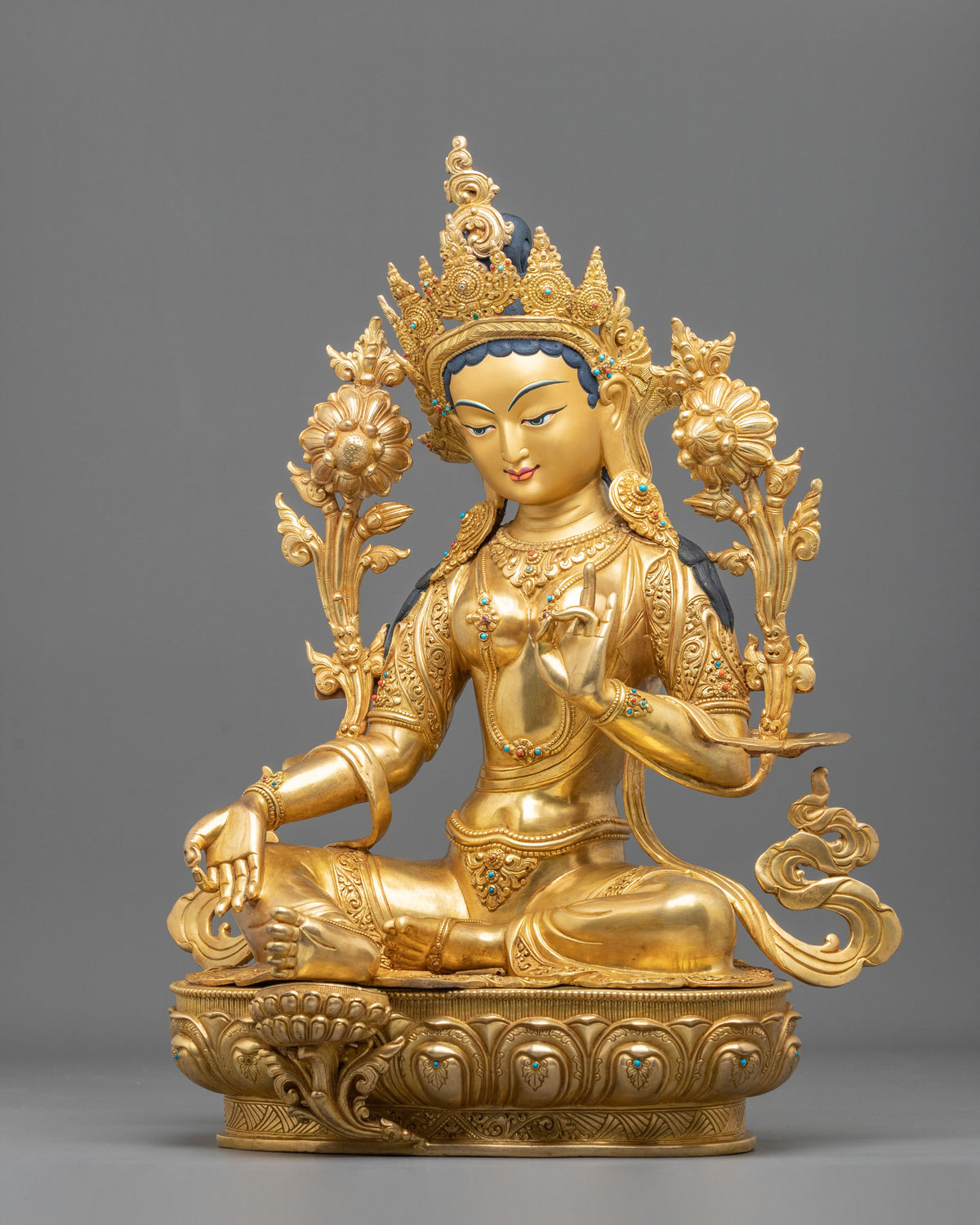 24K Gold Gilded Green Tara Copper Figurine | Home Decor