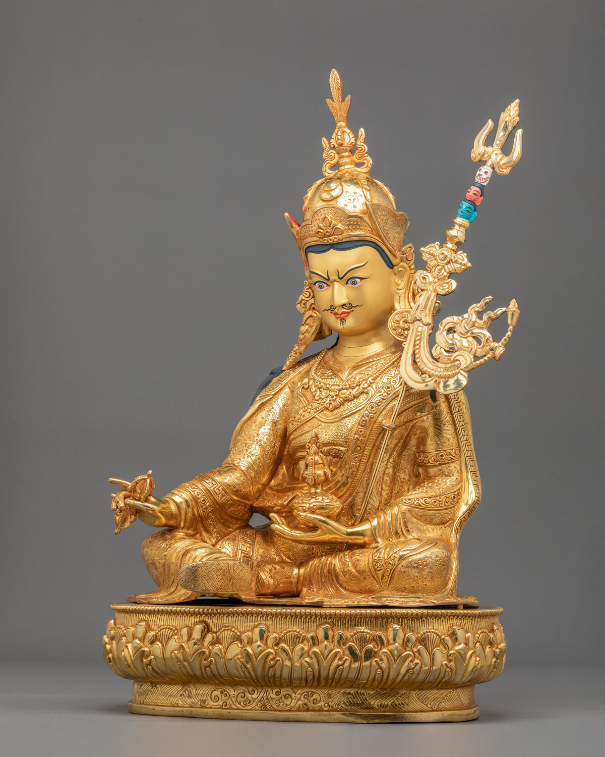 24K Gold Gilded Sacred Sculpture of Guru Rinpoche